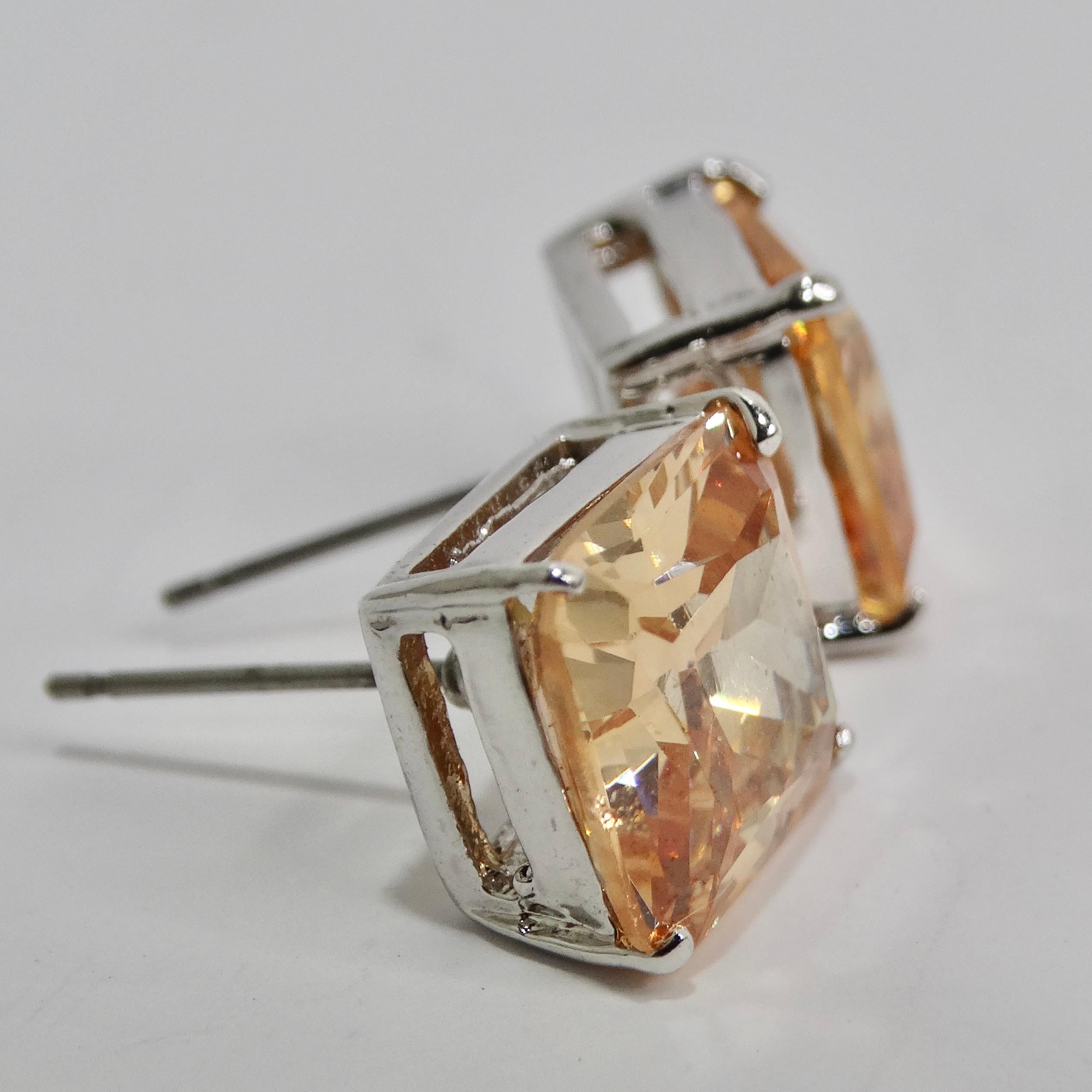 Women's or Men's 18K Gold Plated Honey Swarovski Synthetic Crystal Stud Earrings For Sale