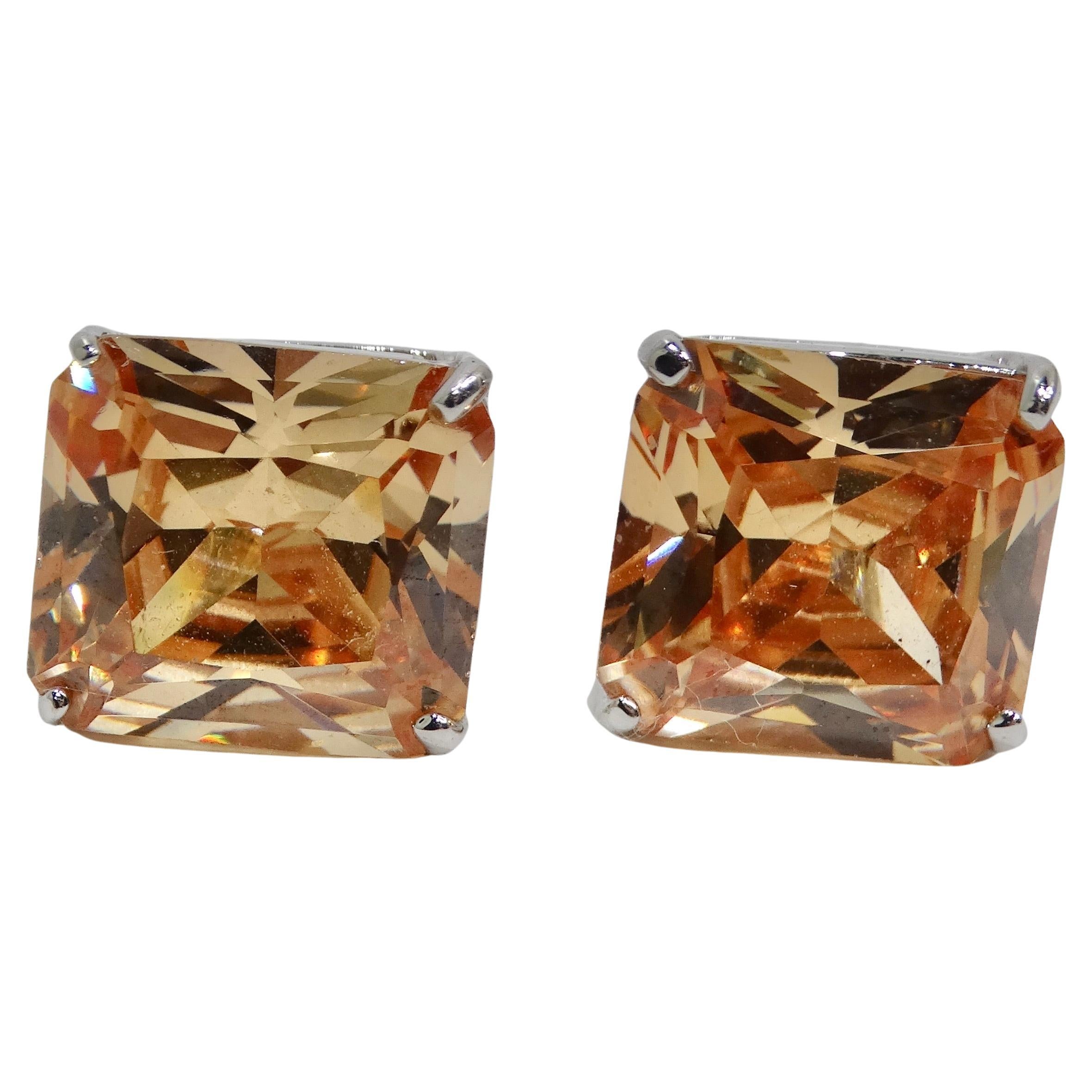 18K Gold Plated Honey Swarovski Synthetic Crystal Stud Earrings For Sale