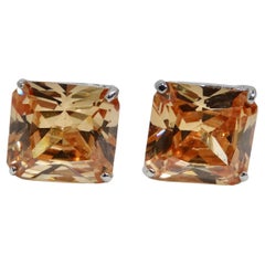 Vintage 18K Gold Plated Honey Swarovski Synthetic Crystal Stud Earrings