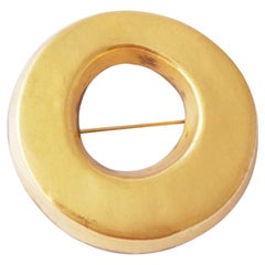 18k Gold Plated Modernist Circle Brooch By Steve Vaubel, 1980s