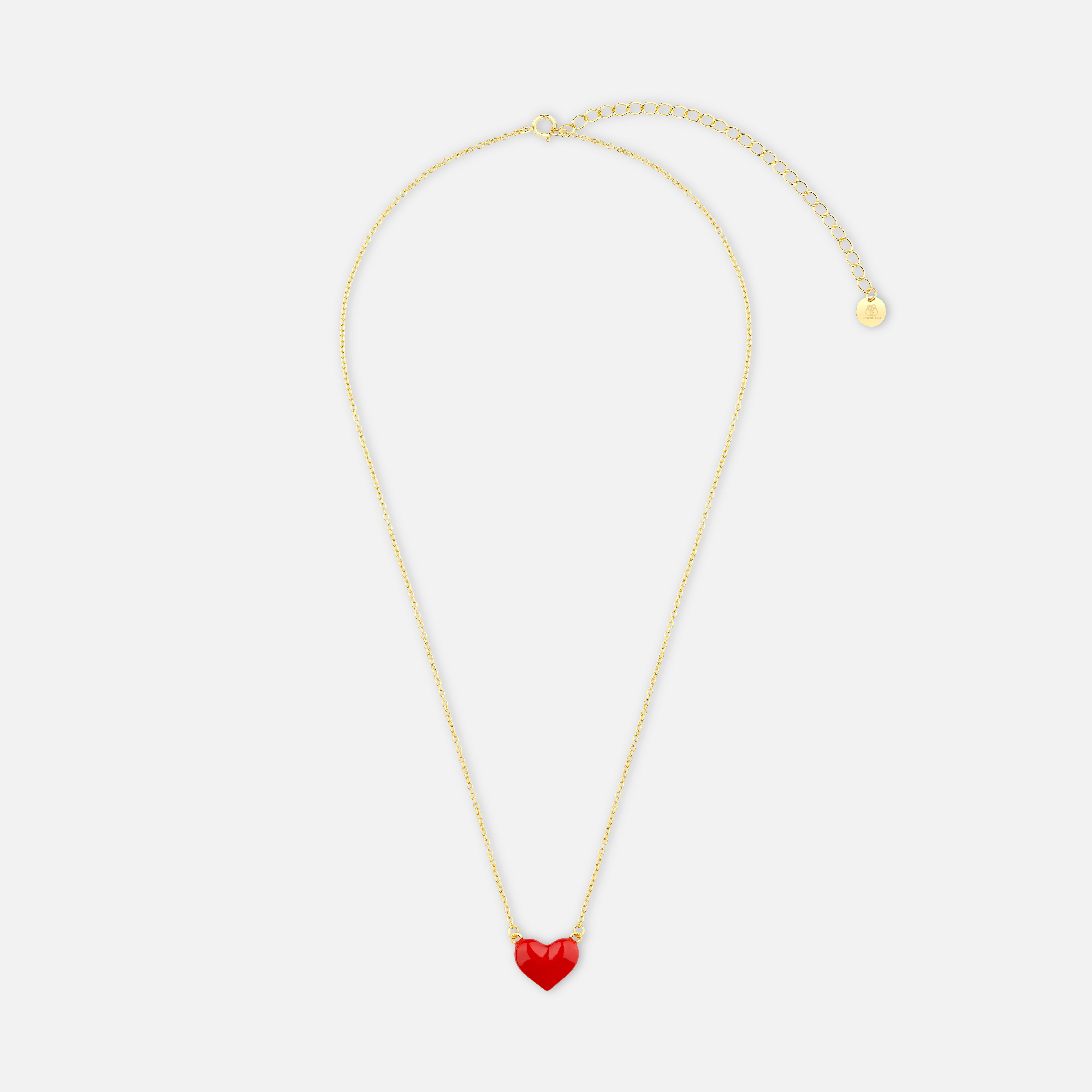 Modern 18K gold-plated 925 silver necklace with handcrafted 3D red enamel heart For Sale
