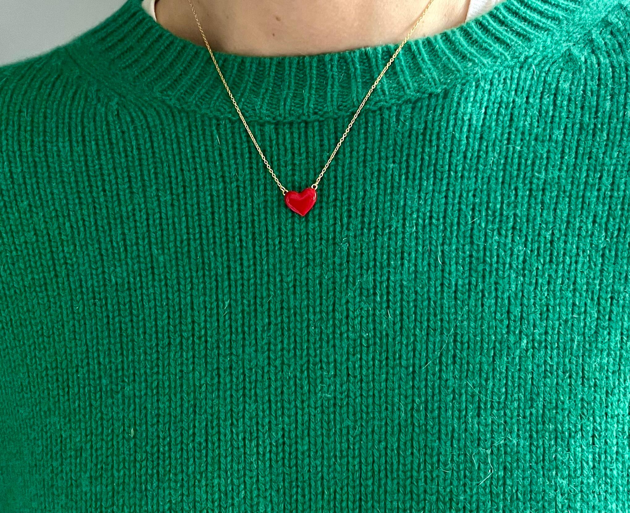 Women's 18K gold-plated 925 silver necklace with handcrafted 3D red enamel heart For Sale
