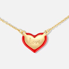 18K gold-plated 925 silver necklace with handcrafted 3D red enamel heart