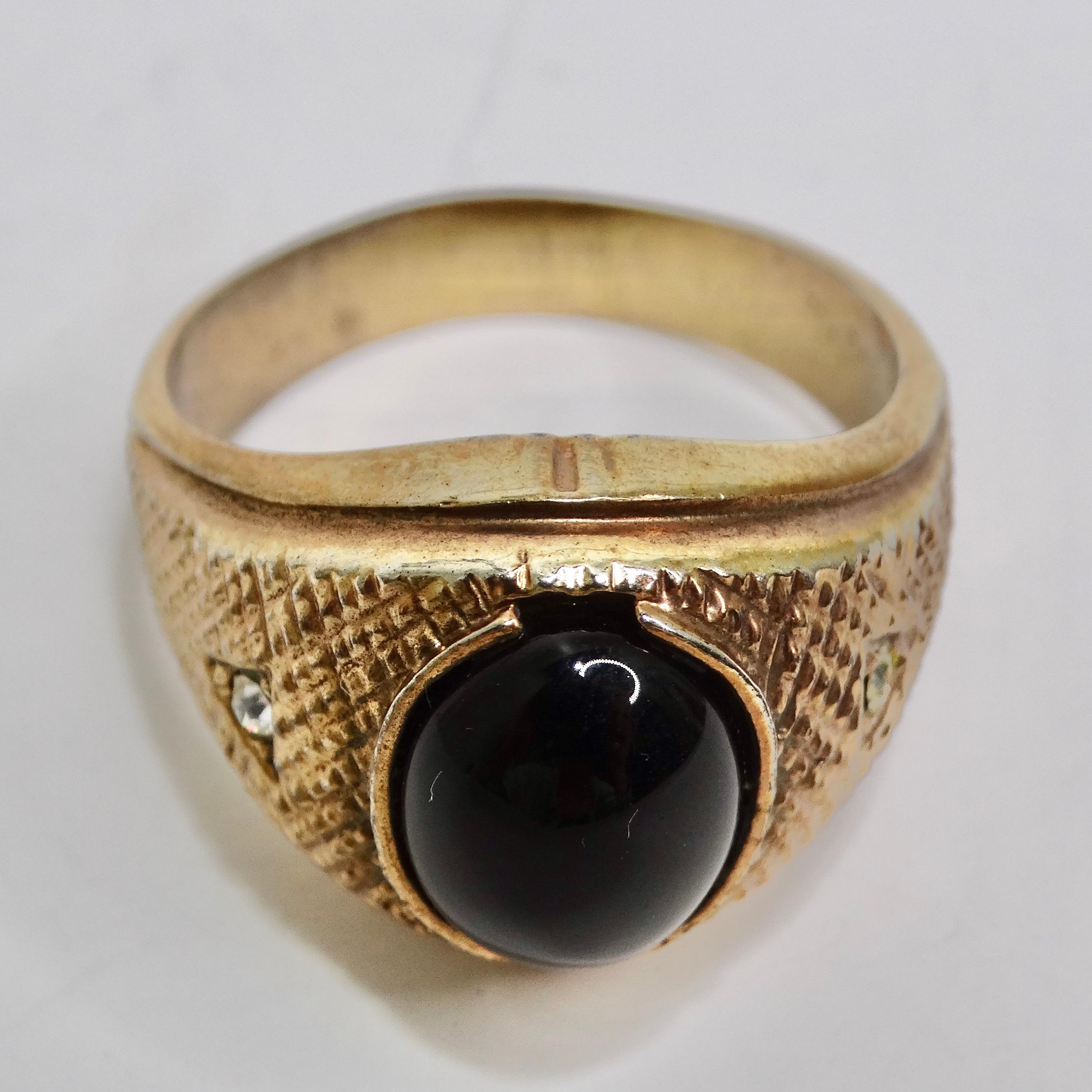 Introducing our remarkable 18K Gold Plated Onyx Stone Men's Ring, a vintage masterpiece reminiscent of the timeless elegance of the 1960s. Crafted with precision and attention to detail, this ring is a testament to style, sophistication, and