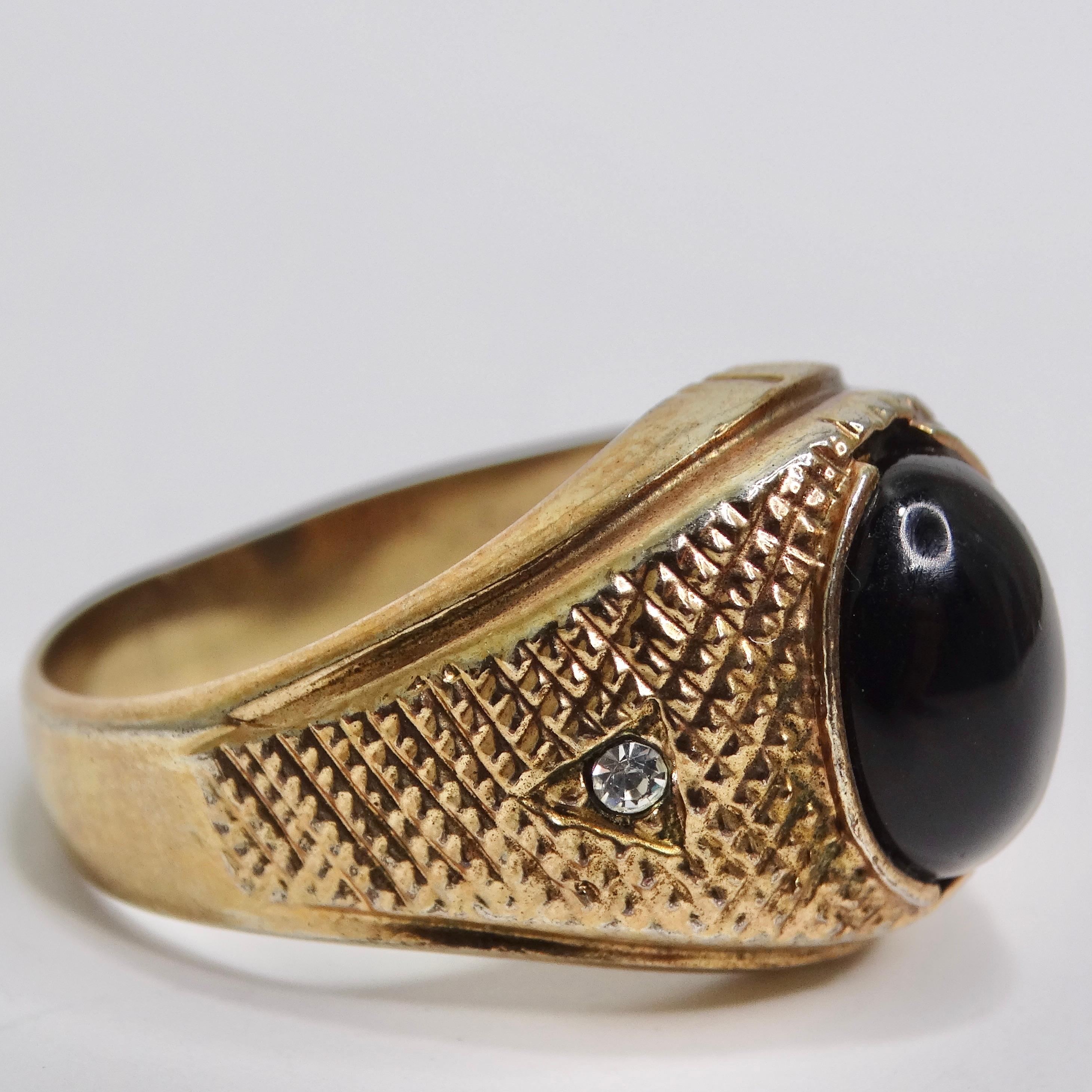 18K Gold Plated Onyx Stone Mens Ring Circa 1960 For Sale 1
