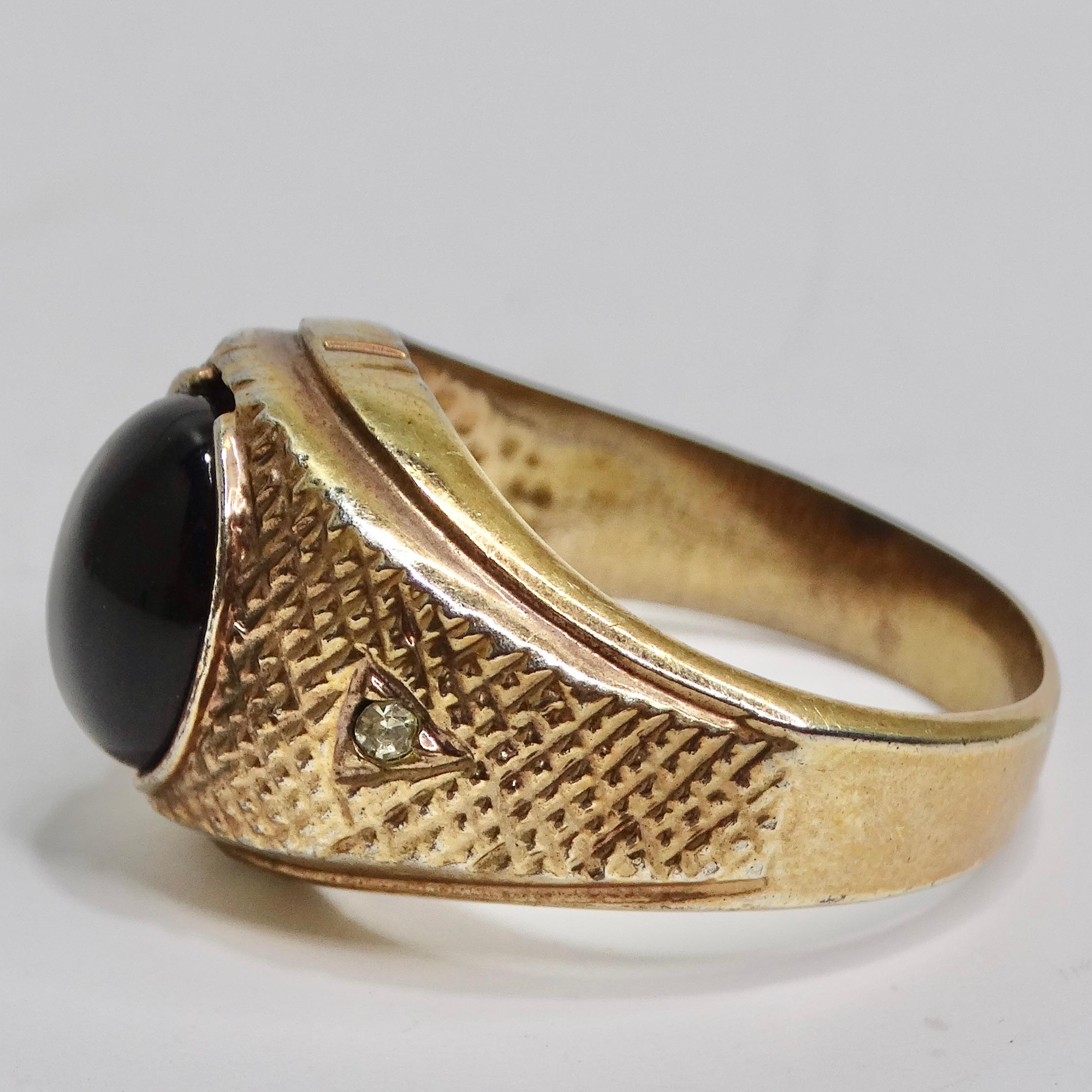 18K Gold Plated Onyx Stone Mens Ring Circa 1960 For Sale 3