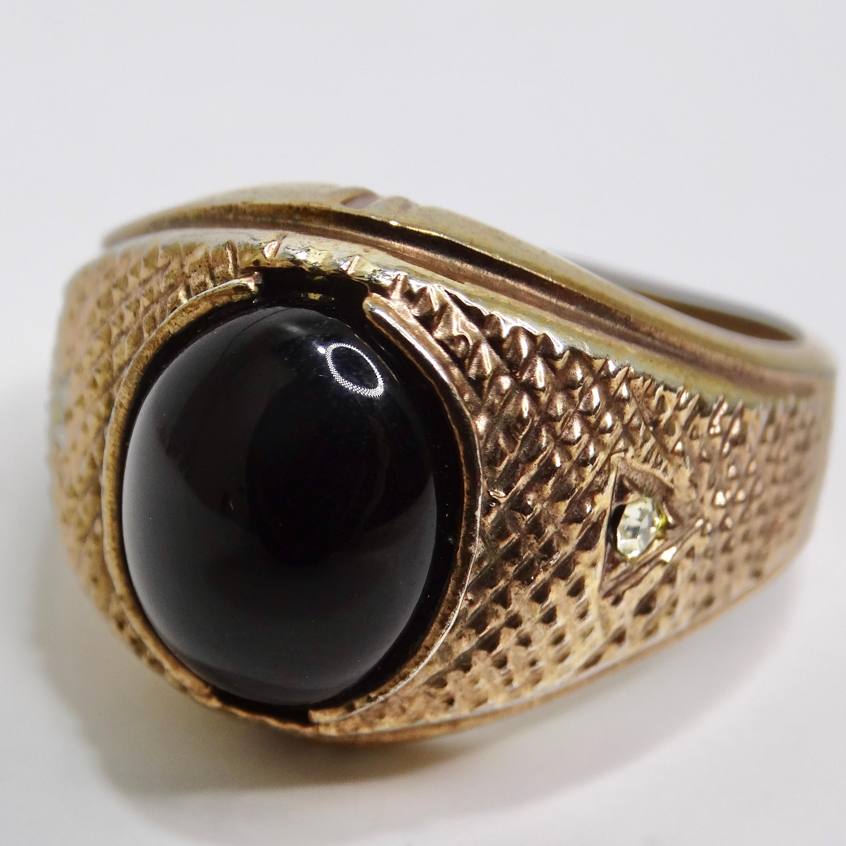 18K Gold Plated Onyx Stone Mens Ring Circa 1960 For Sale 4