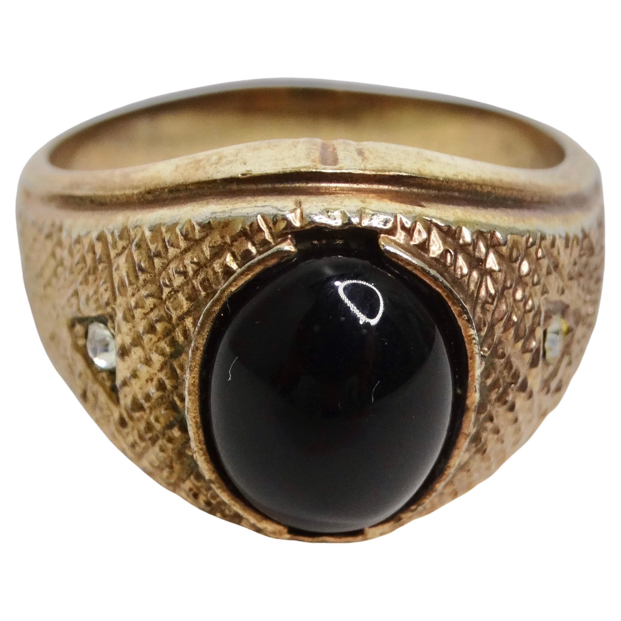 18K Gold Plated Onyx Stone Mens Ring Circa 1960 For Sale