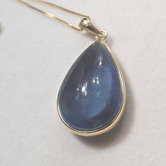 18k Gold plattiert Birne Cabochon Aquamarin Edelstein Anhänger Halskette