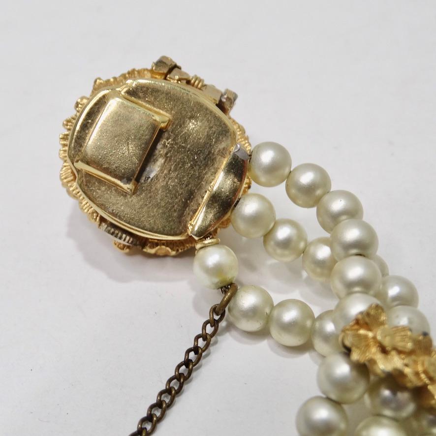 18K vergoldetes Perlenarmband mit versteckter Uhr für Damen oder Herren im Angebot