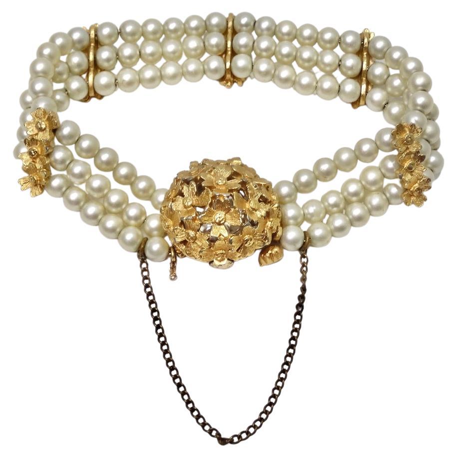 18K Gold Plated Pearl Hidden Watch Bracelet For Sale