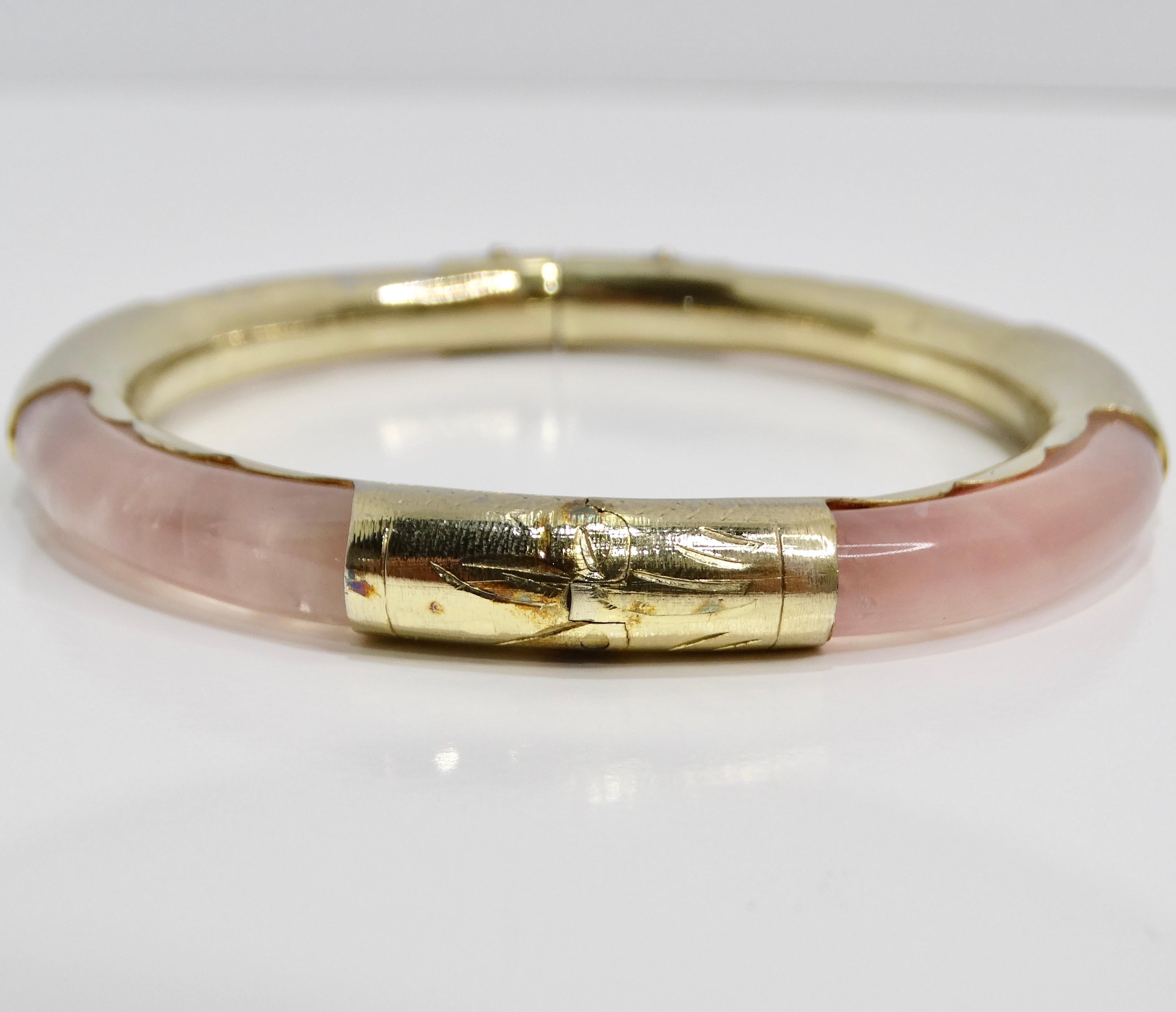 18K Gold Plated Pink Glass Cuff Bracelet In Good Condition For Sale In Scottsdale, AZ