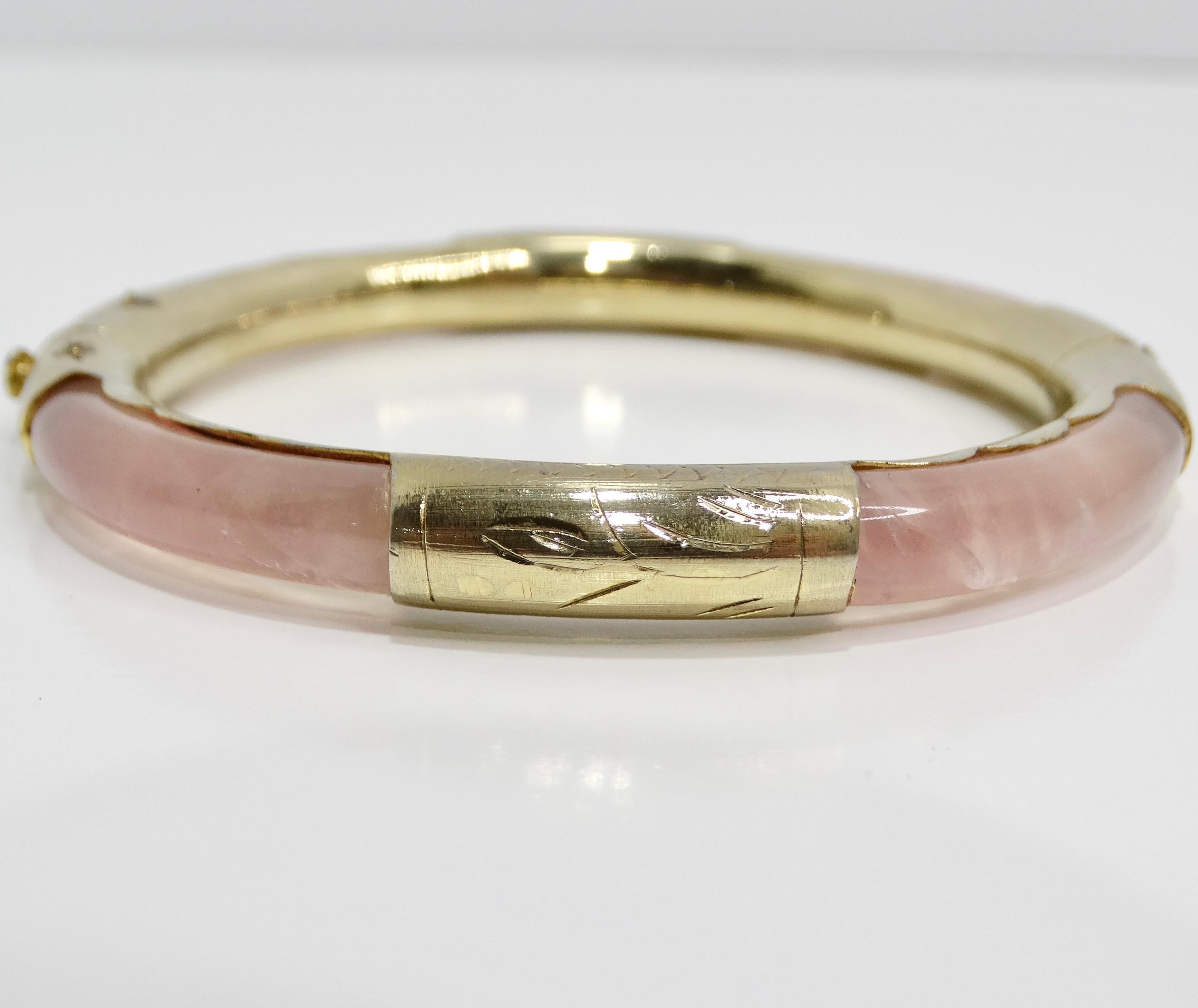 Women's or Men's 18K Gold Plated Pink Glass Cuff Bracelet For Sale