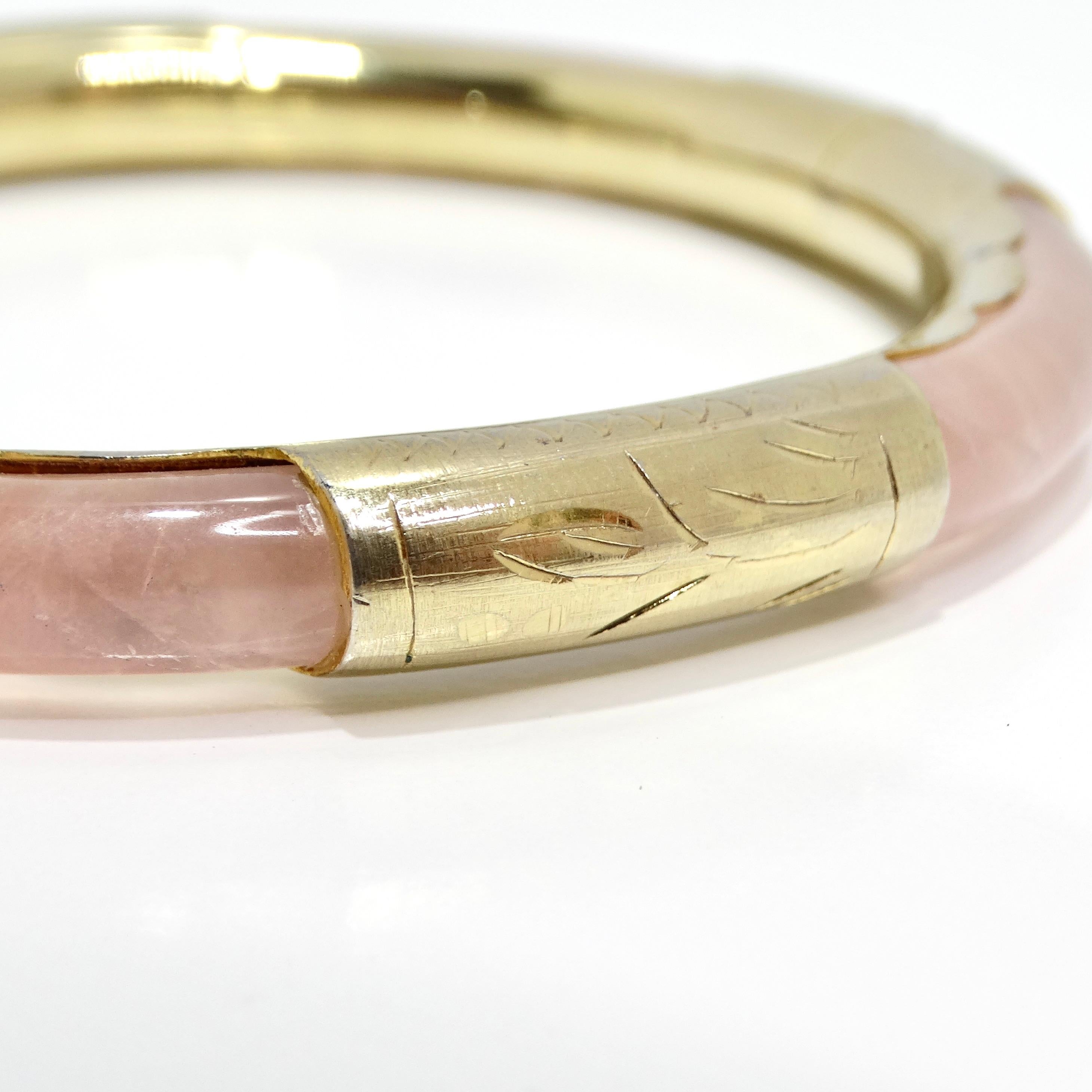 18K Gold Plated Pink Glass Cuff Bracelet For Sale 1