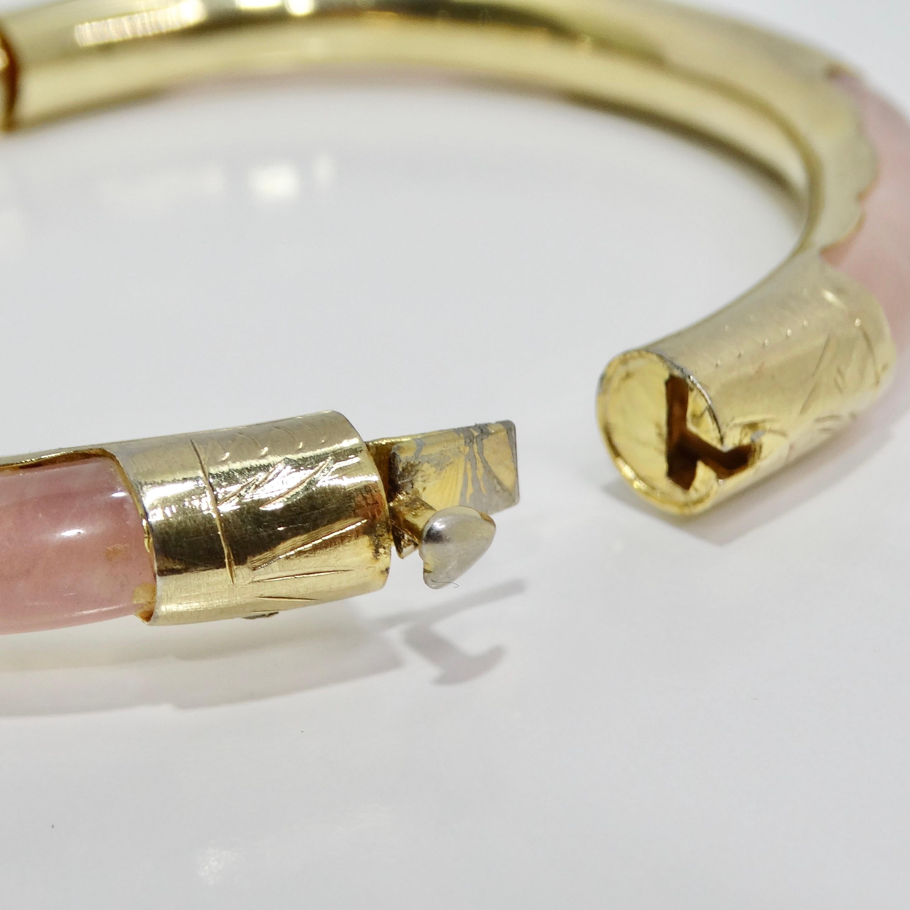 18K Gold Plated Pink Glass Cuff Bracelet For Sale 2