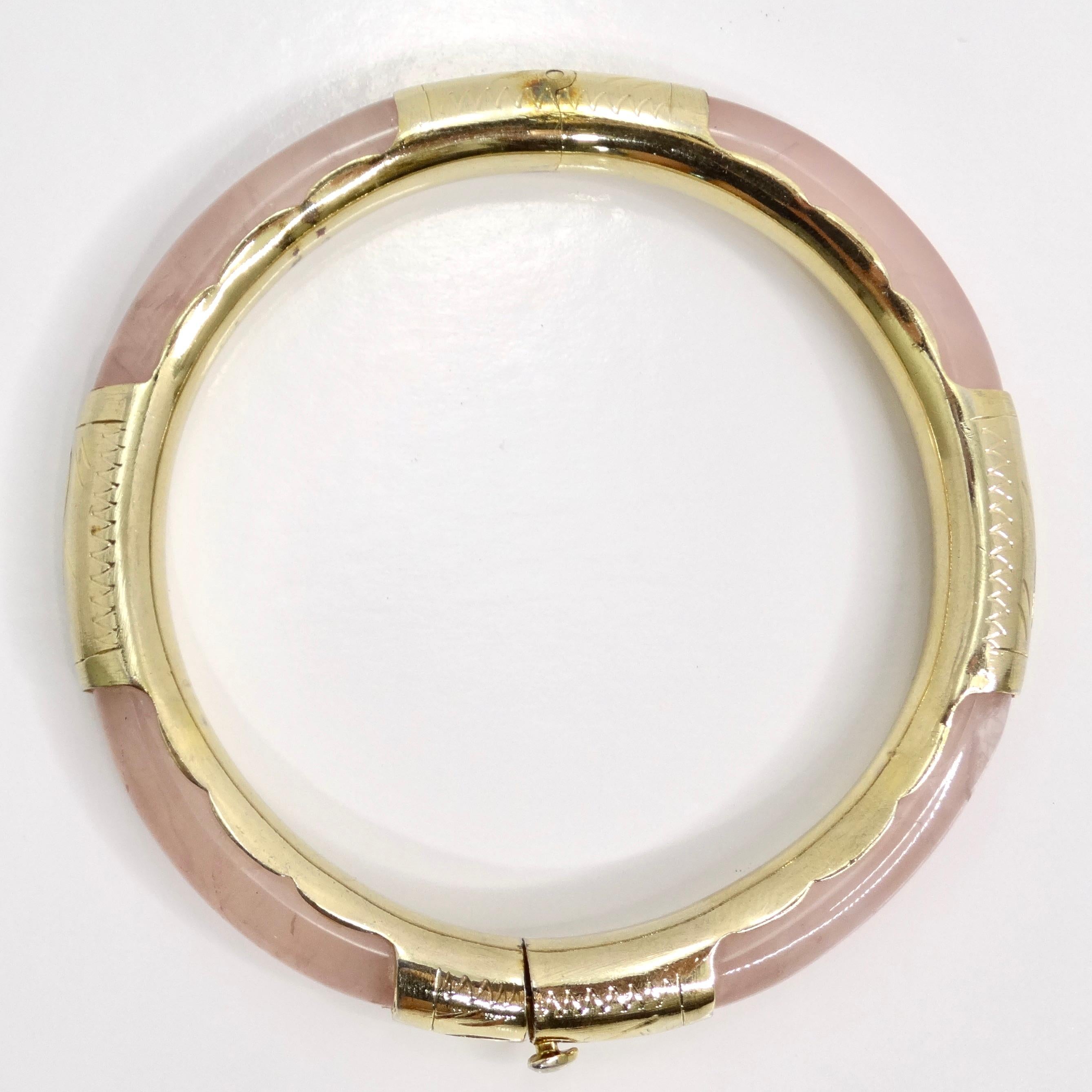 18K Gold Plated Pink Glass Cuff Bracelet For Sale 3