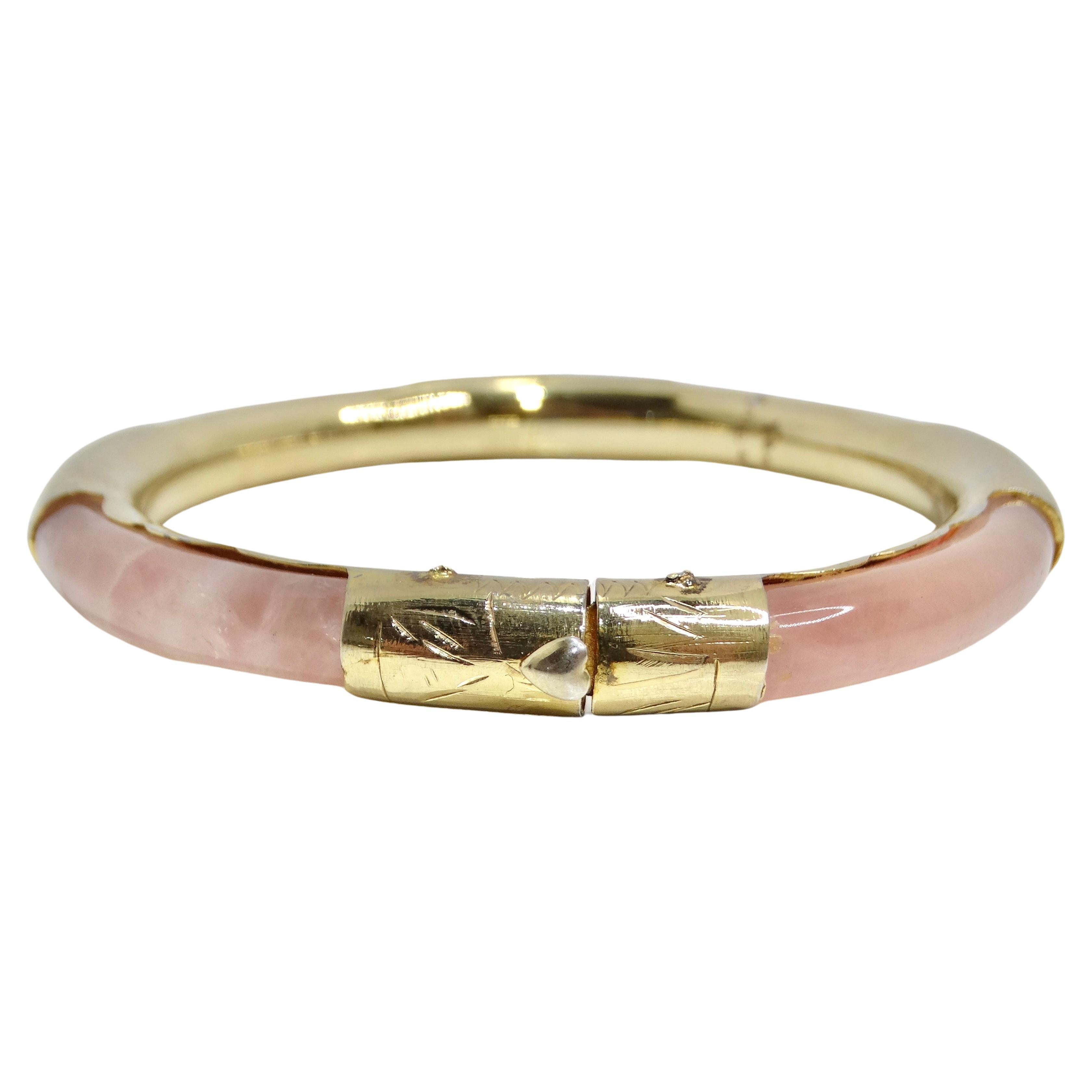 18K Gold Plated Pink Glass Cuff Bracelet For Sale