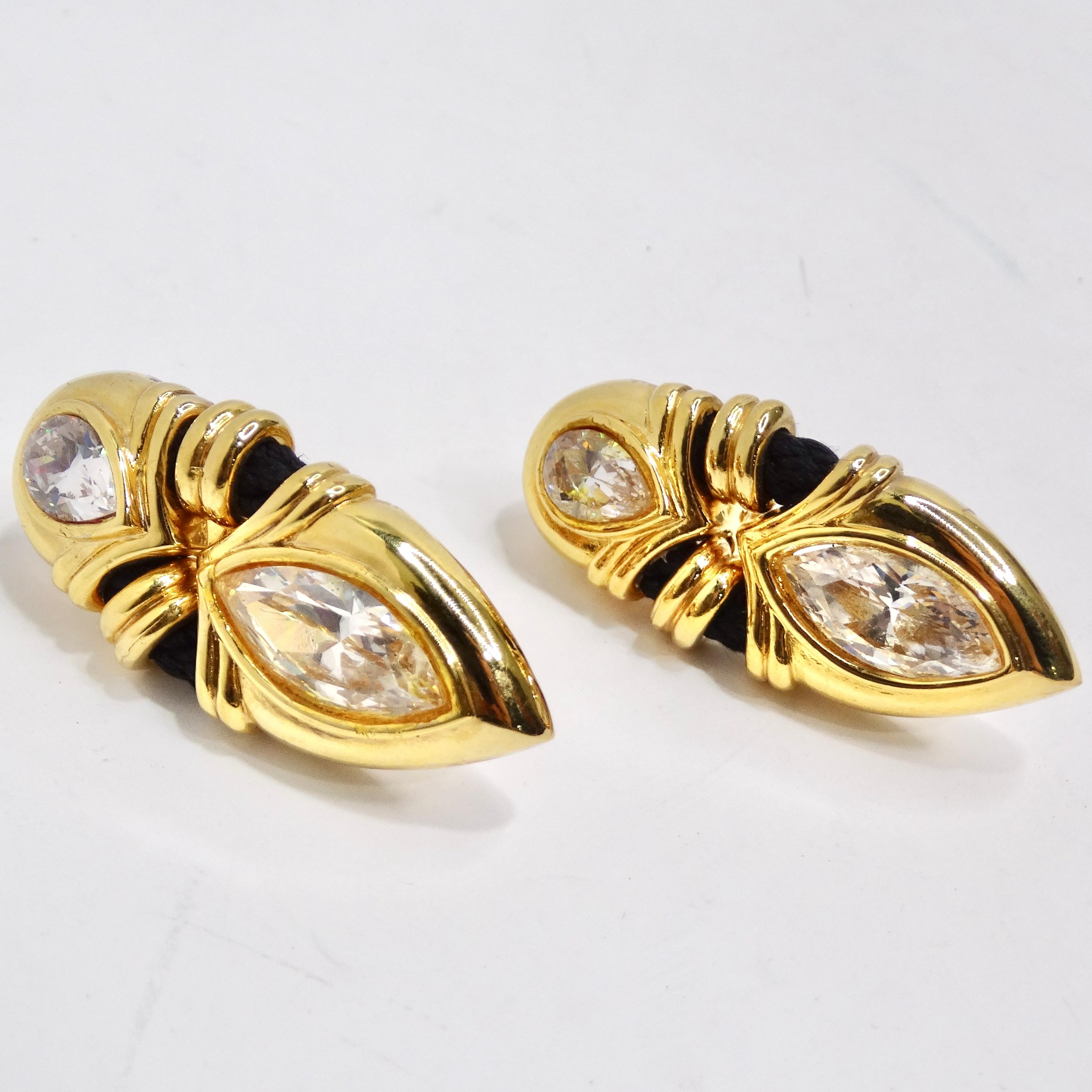 18K Gold Plated Rhinestone 1970s Clip On Earrings In Good Condition For Sale In Scottsdale, AZ