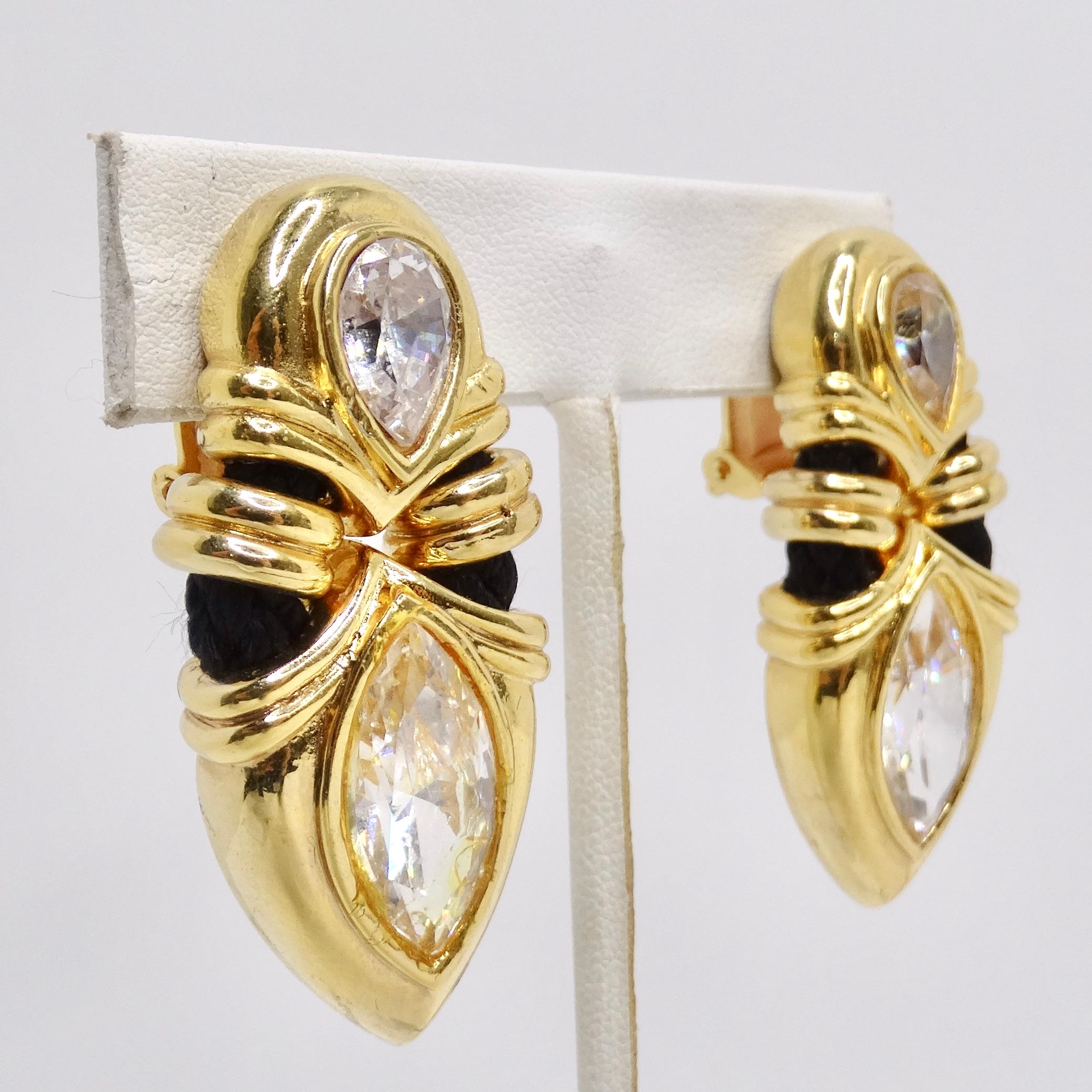 Women's or Men's 18K Gold Plated Rhinestone 1970s Clip On Earrings For Sale