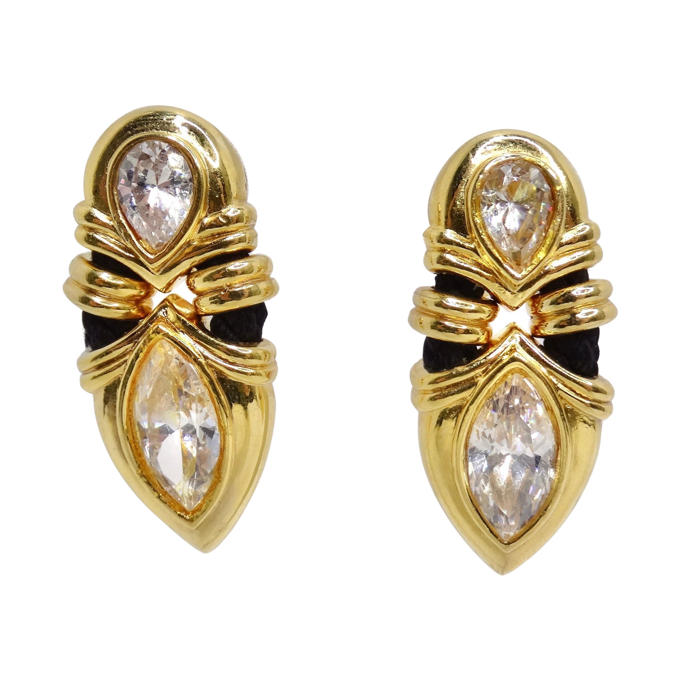 Boucles d'oreilles à clip en plaqué or 18K avec strass datant des années 1970