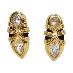 Boucles d'oreilles à clip en plaqué or 18K avec strass datant des années 1970