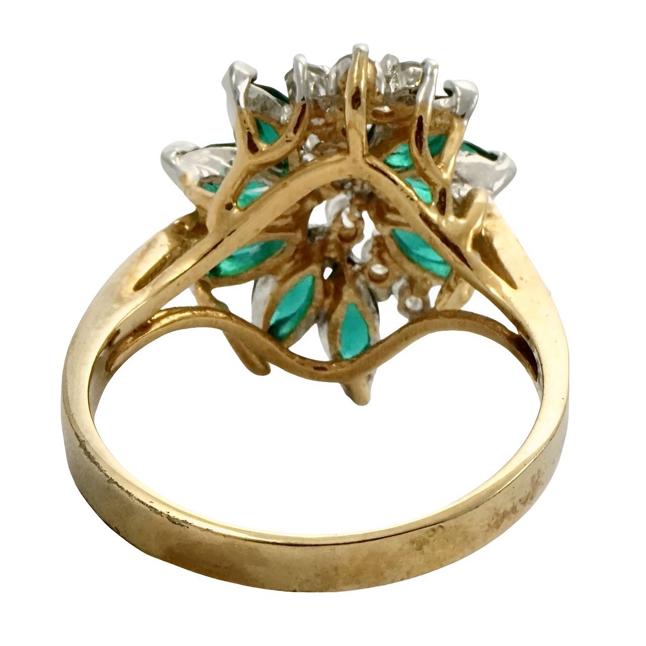 18K Gold Plated Ring with Faux Emeralds and Faux Diamonds In Good Condition For Sale In London, GB