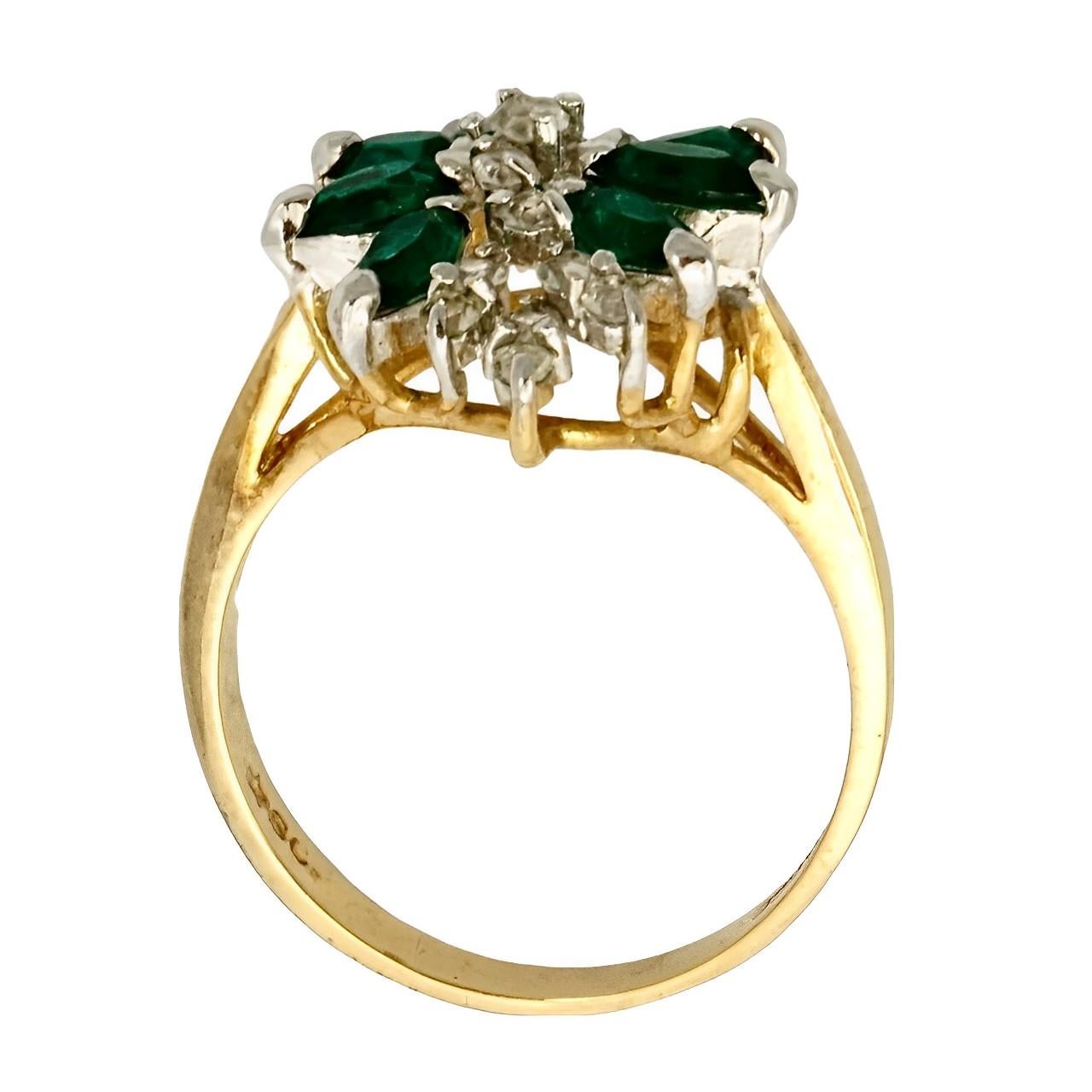 18K Gold Plated Ring with Faux Emeralds and Faux Diamonds For Sale 2