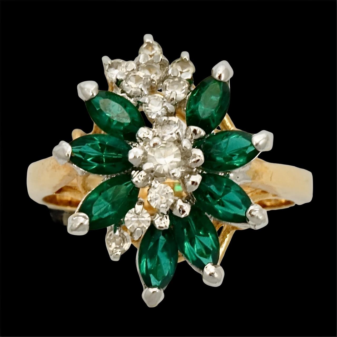 18K Gold Plated Ring with Faux Emeralds and Faux Diamonds For Sale 5