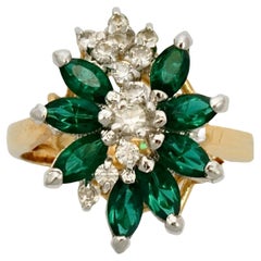 18K Gold Plated Ring with Faux Emeralds and Faux Diamonds