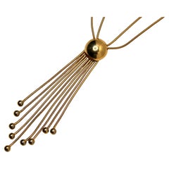 18k Gold Plated Rope Chain Tassel Pendant Necklace circa 1970s