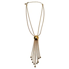 18k Gold Plated Rope Chain Tassel Pendant Necklace circa 1970s