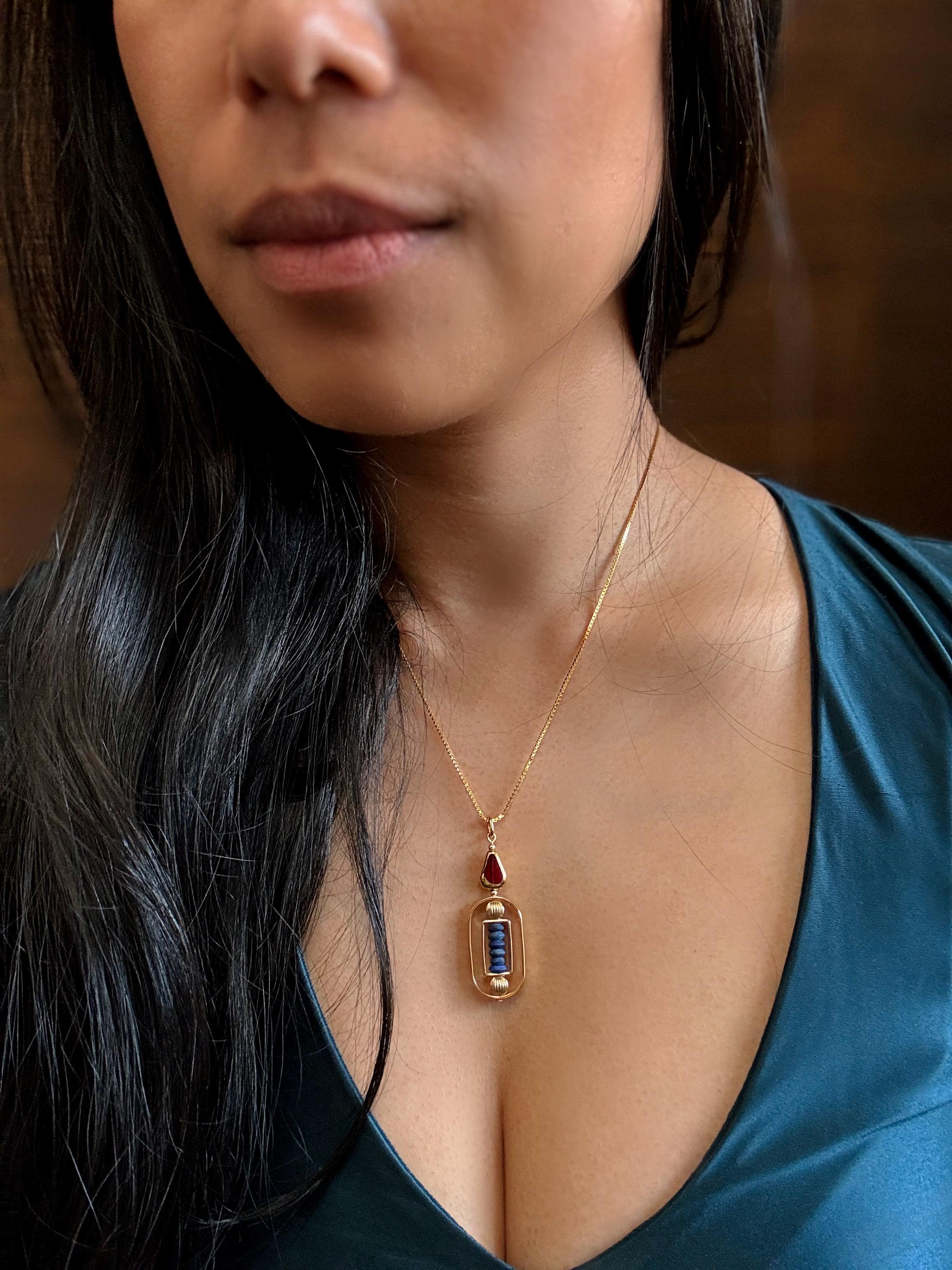 Bead 18K Gold-plated Silver Art x Lapis Lazuli Gemstone Necklace For Sale