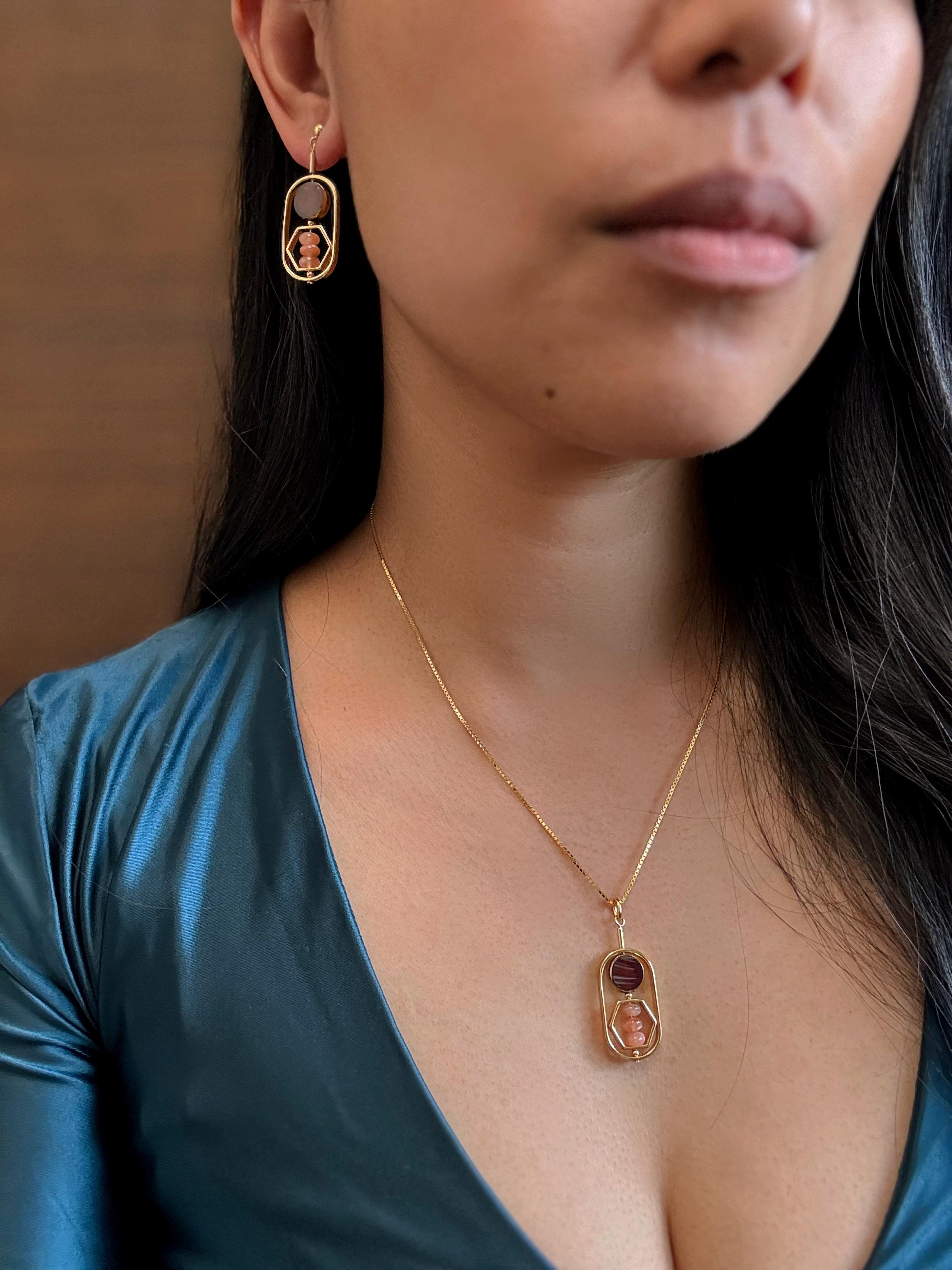 Art Déco Orecchini in argento placcato oro 18 carati Art x Sunstone Gemstone in vendita