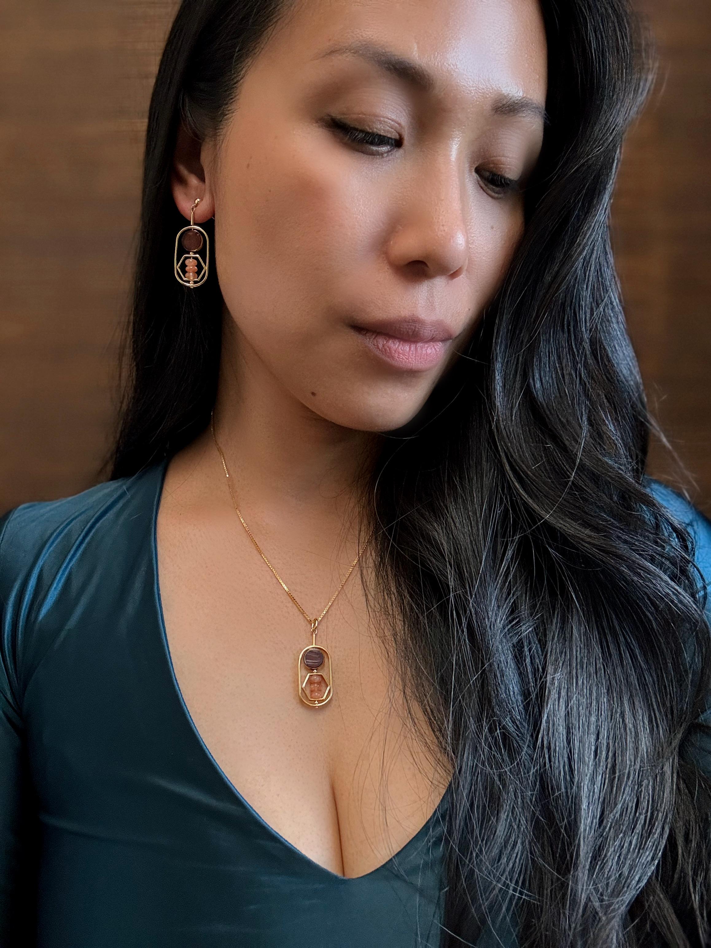 Perlina Orecchini in argento placcato oro 18 carati Art x Sunstone Gemstone in vendita