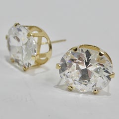 14K Gold Plated Swarovski Synthetic Round Emerald Cut Crystal Stud Earrings