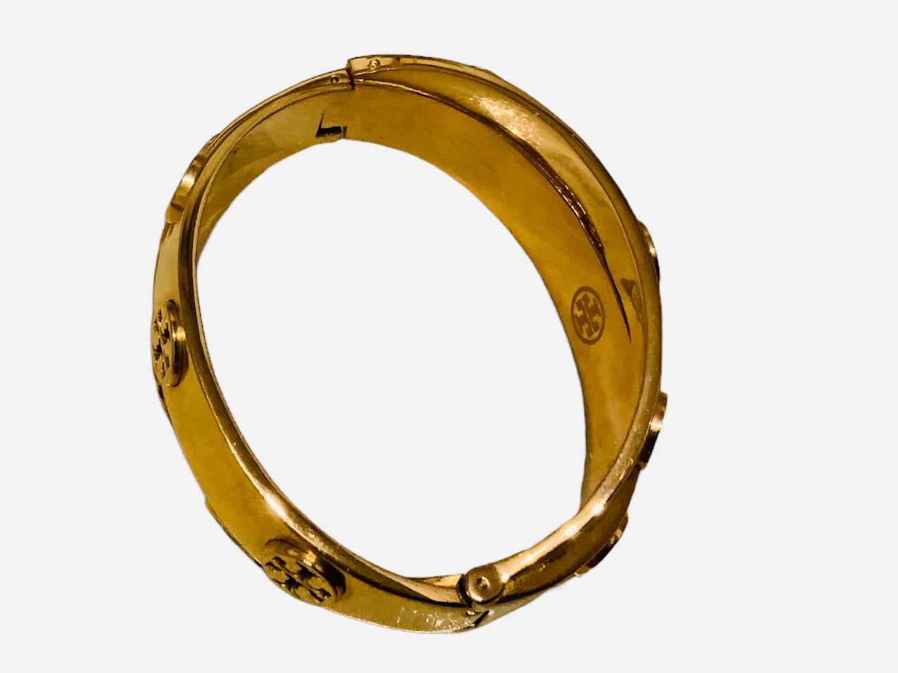 18K Gold Plated Tory Burch Hinged Bangle For Sale 1