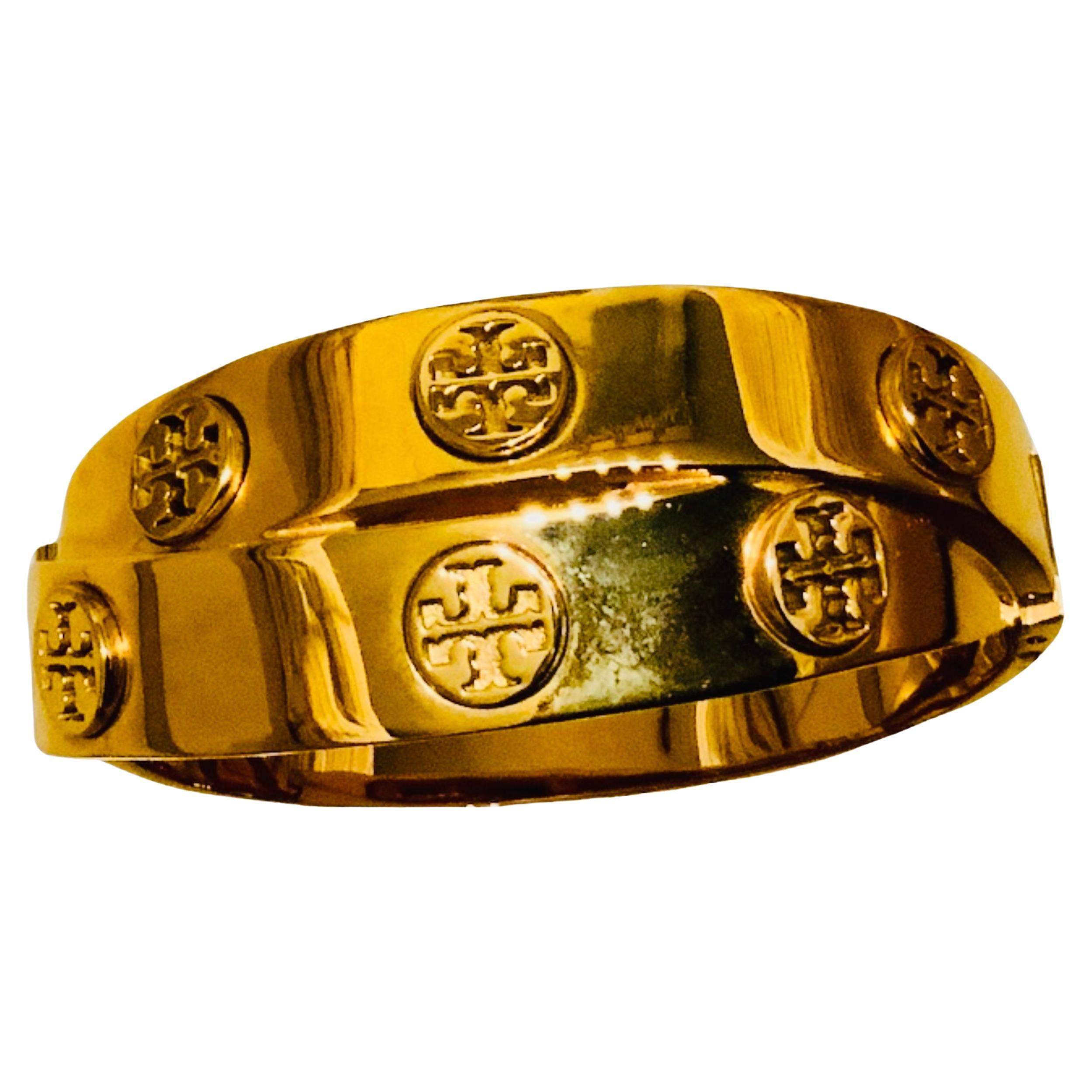 18K Gold Plated Tory Burch Hinged Bangle For Sale