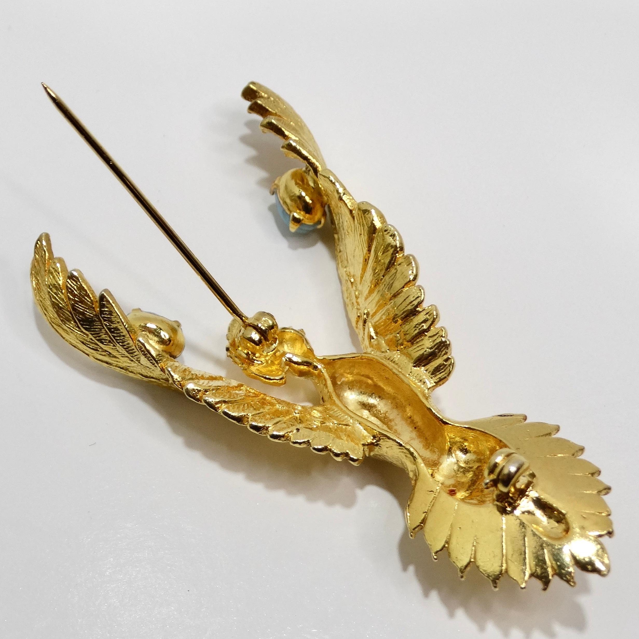 18K Gold Plated Vintage Phoenix Brooch For Sale 6