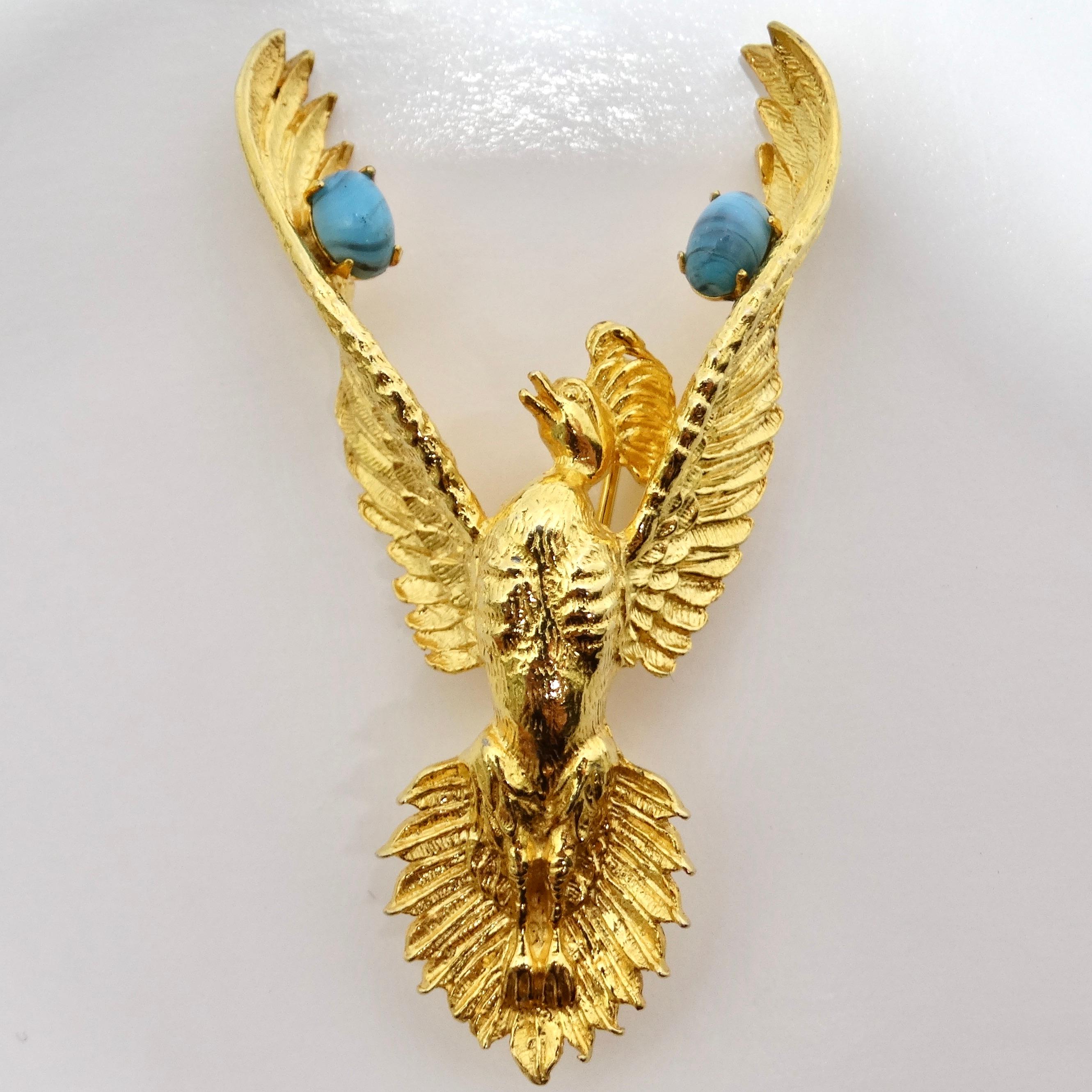 18K Gold Plated Vintage Phoenix Brooch For Sale 7