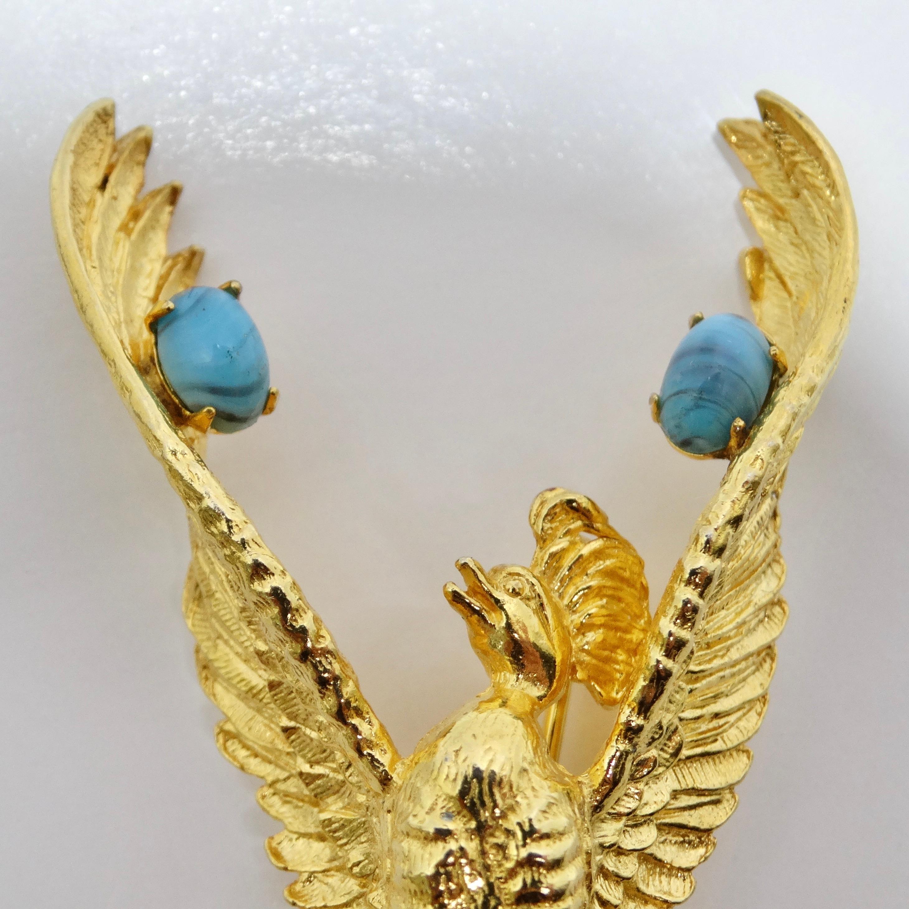 18K Gold Plated Vintage Phoenix Brooch In Excellent Condition For Sale In Scottsdale, AZ