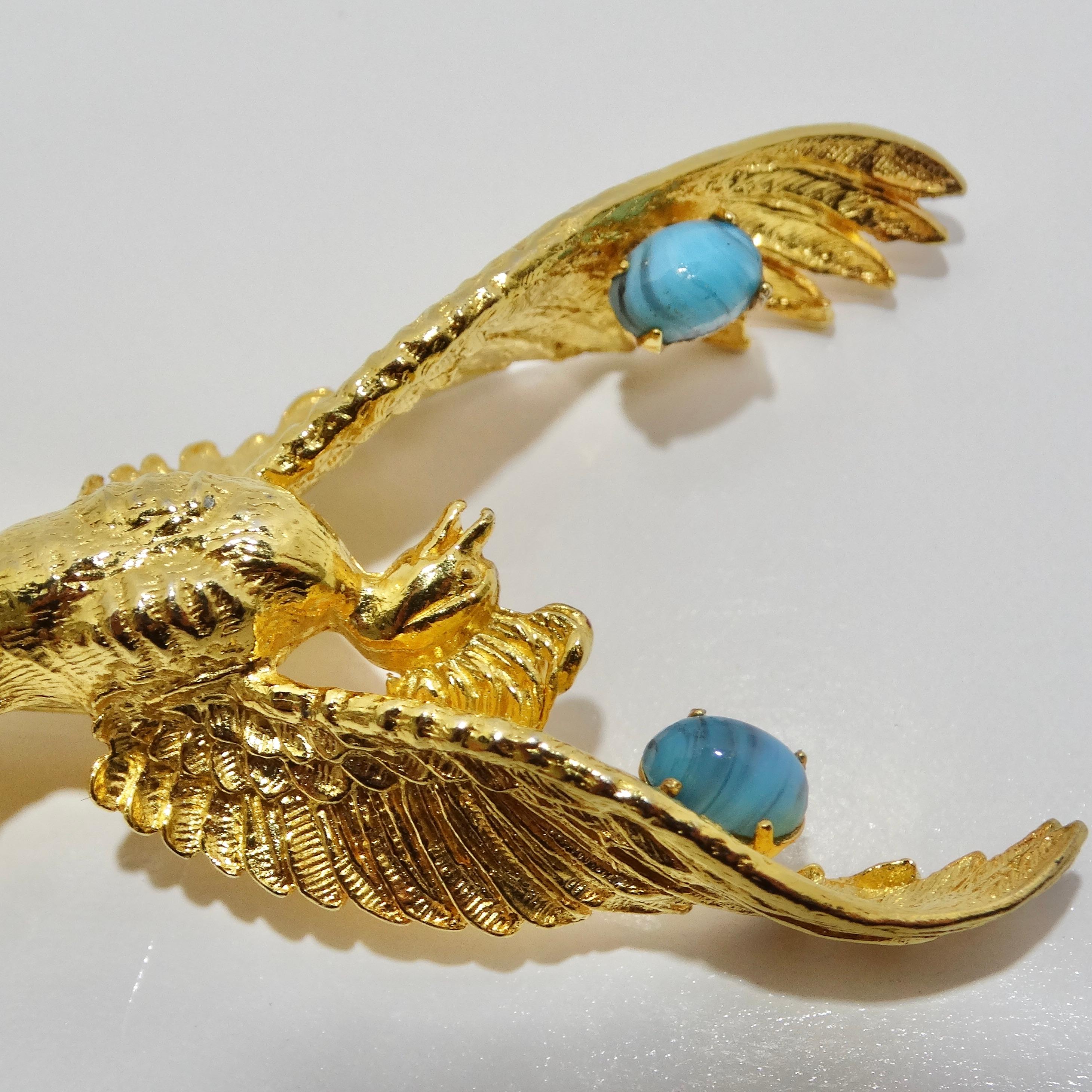 Women's or Men's 18K Gold Plated Vintage Phoenix Brooch For Sale