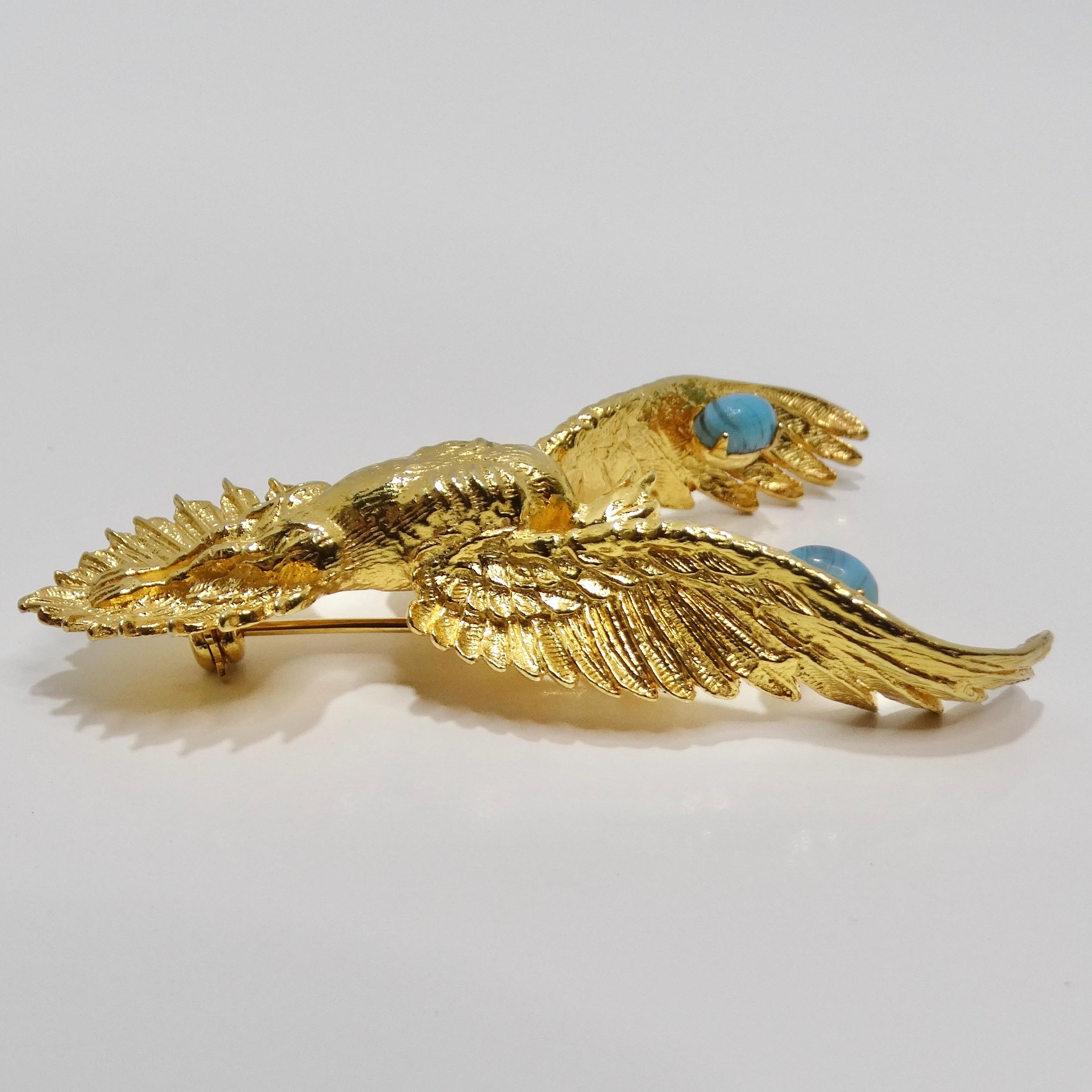 18K Gold Plated Vintage Phoenix Brooch For Sale 1