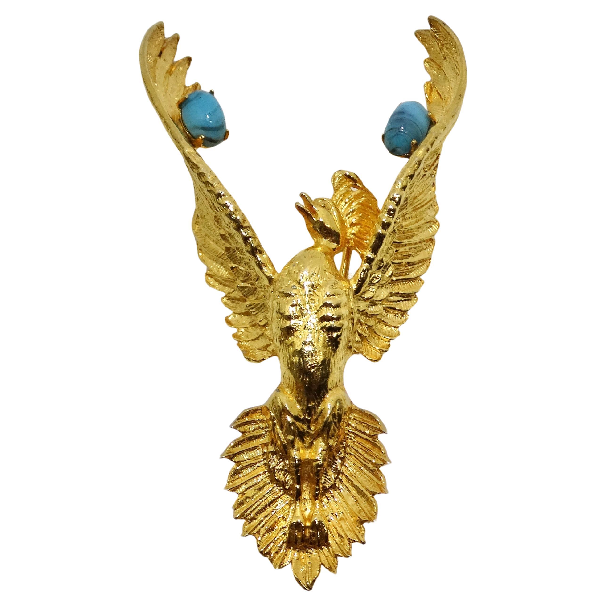 18K Gold Plated Vintage Phoenix Brooch For Sale