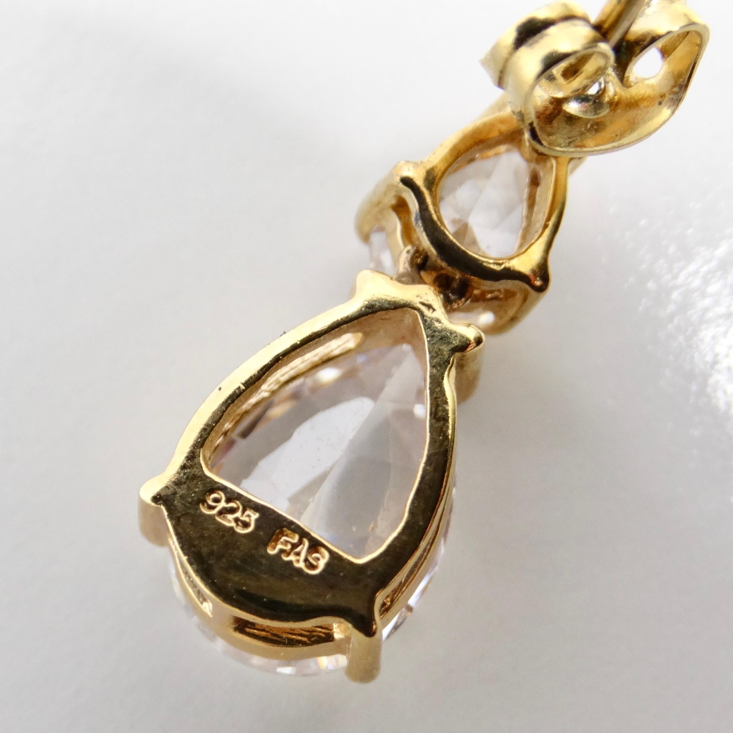 18K Gold Plated Vintage Tear Drop Earrings For Sale 6
