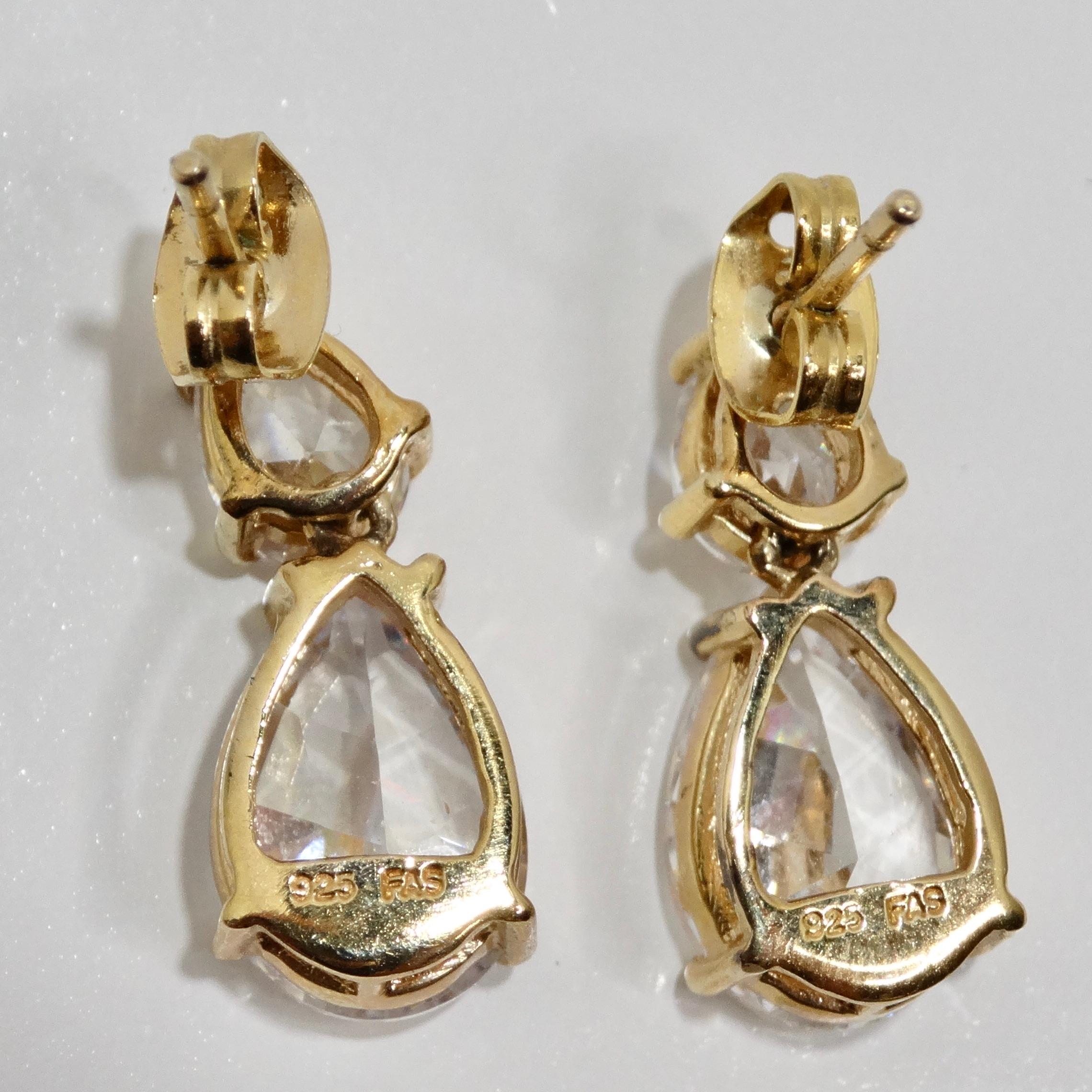18K Gold Plated Vintage Tear Drop Earrings For Sale 5