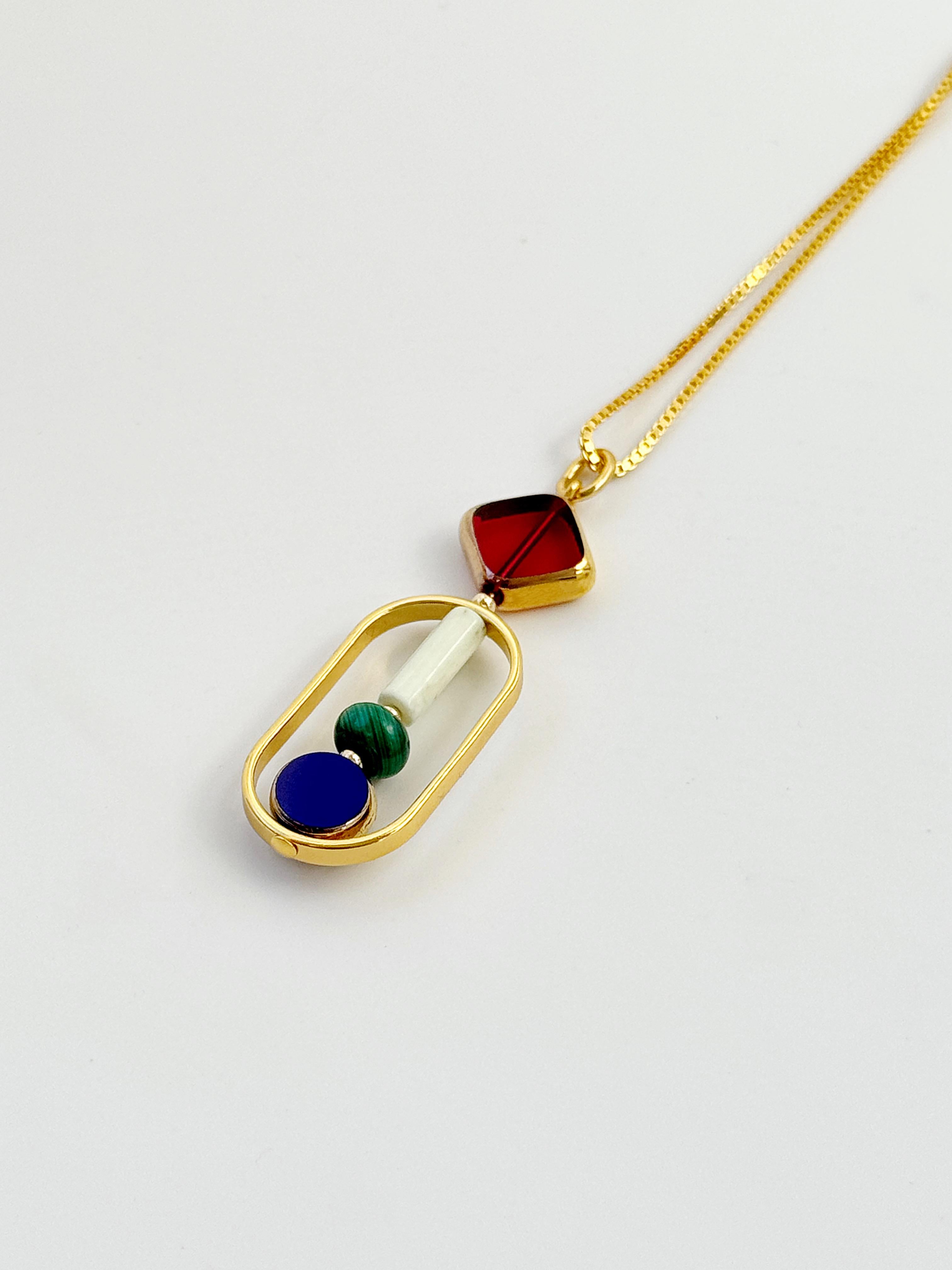 Perlina Collana in argento con placche d'oro 18 carati Art x Malachite e Howlite 2506N in vendita