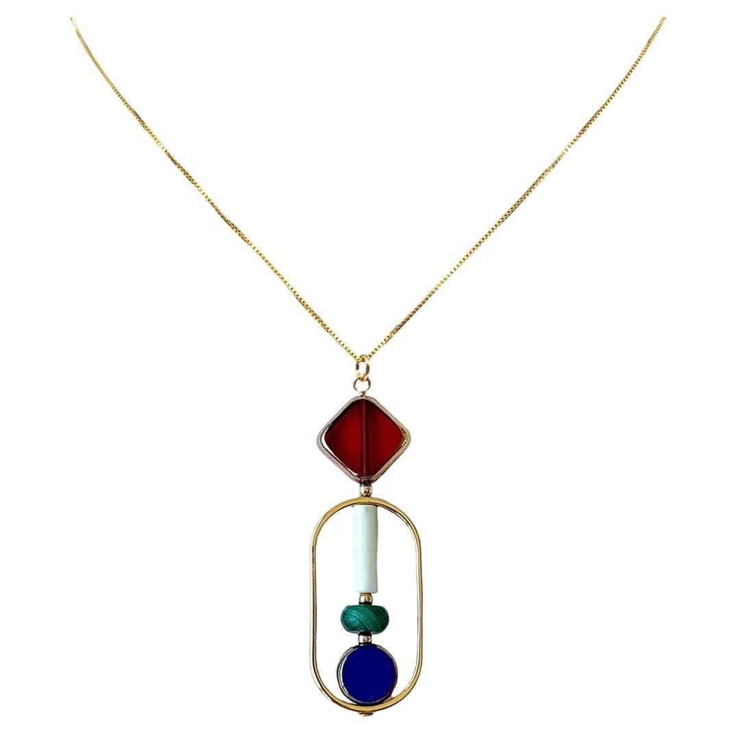 Collana in argento con placche d'oro 18 carati Art x Malachite e Howlite 2506N in vendita