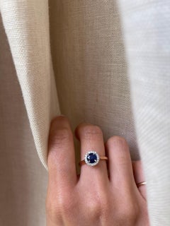 18k Gold Platinum 1 Carat Sapphire Two Tone Ring, Sapphire Halo Engagement Ring