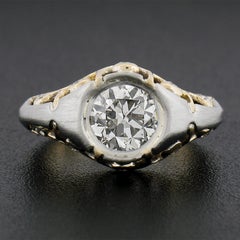 18K Gold & Platinum 1.18ct Old European Cut Diamond Solitaire Open Work Ring