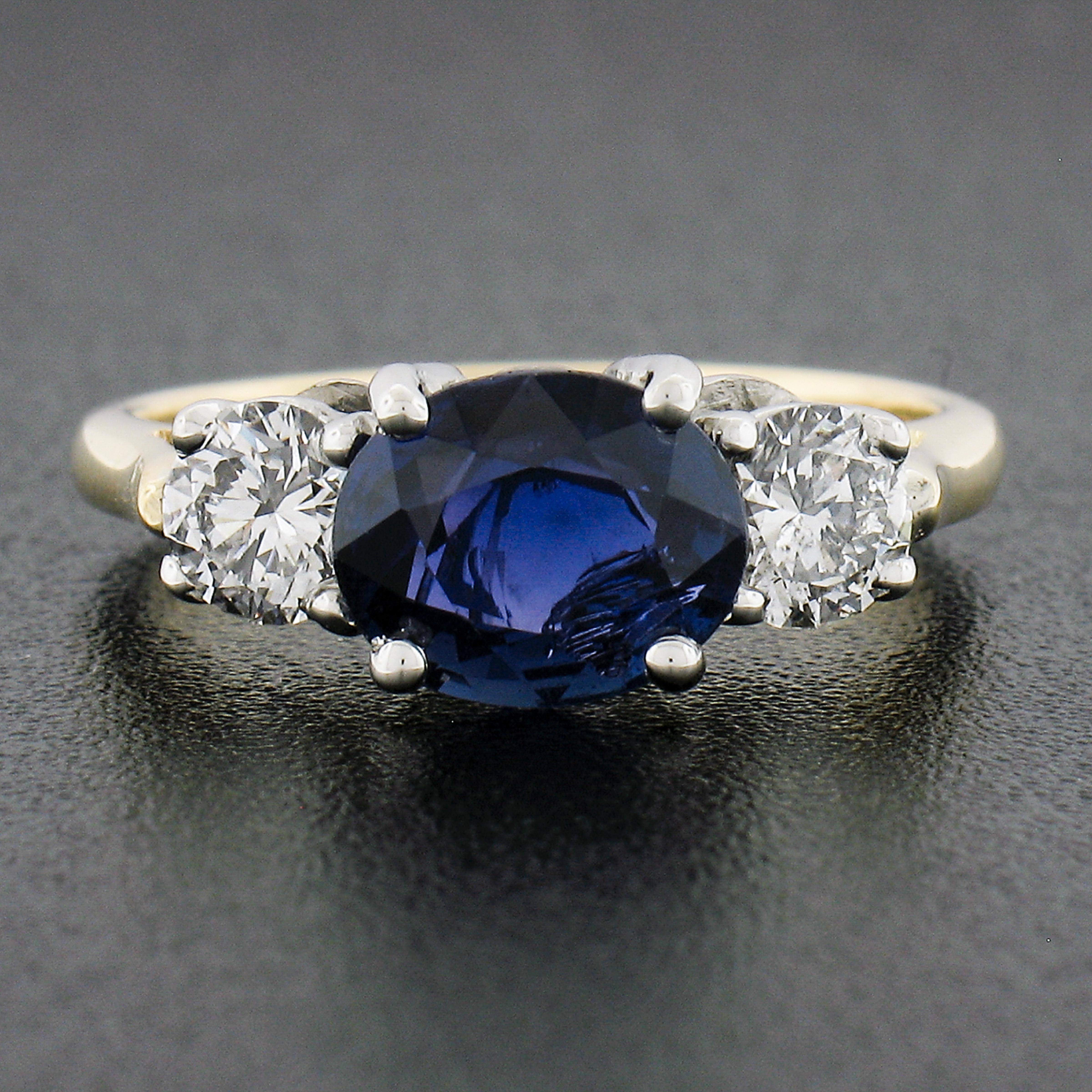 18k Gold & Platinum 1.94ctw Gia No Heat Burma Sapphire W/ Diamond Sideways Ring In Excellent Condition For Sale In Montclair, NJ